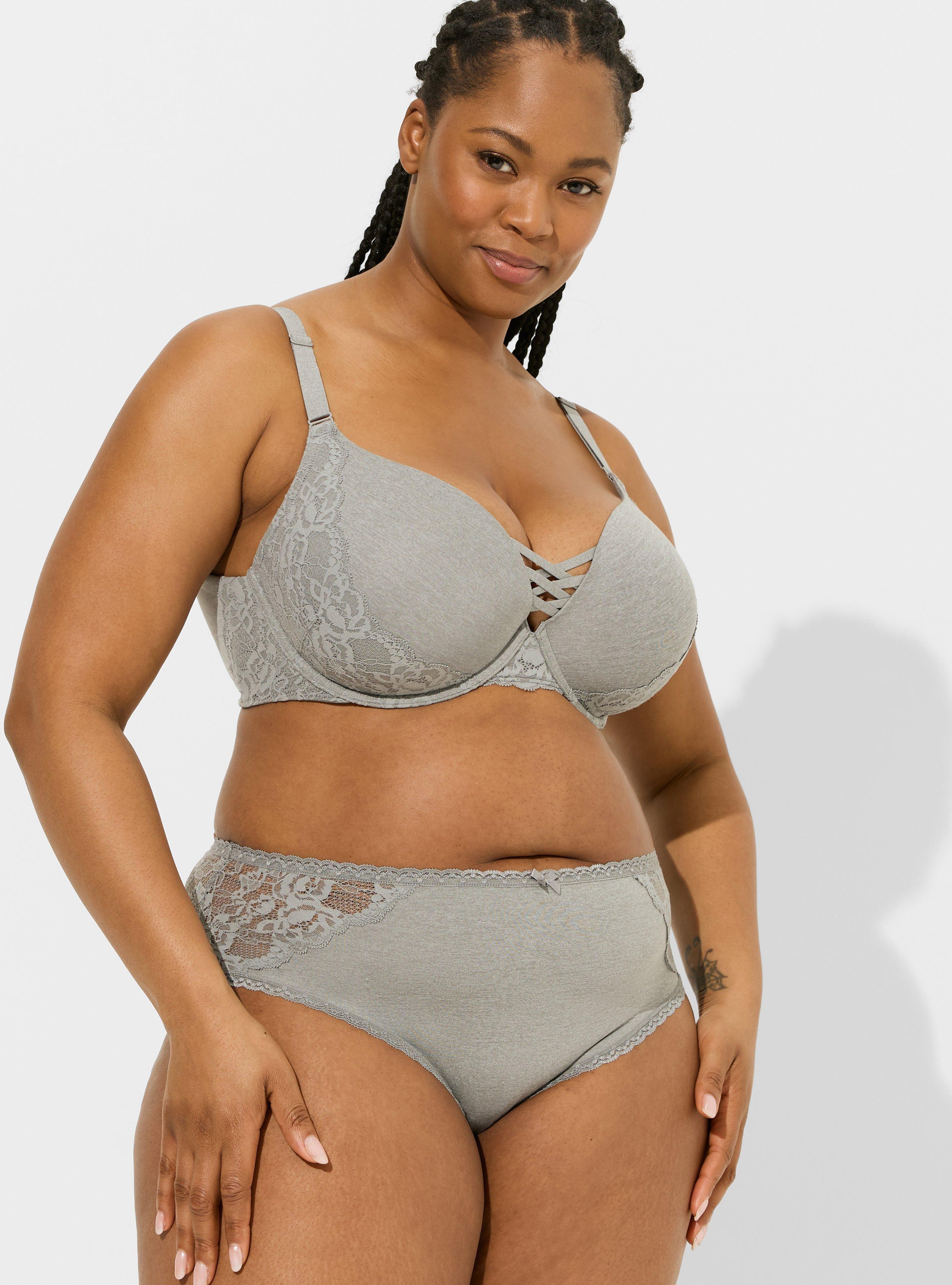 XO Plunge Push Up Heather And Super Soft Lace 360° Back Smoothing™ Bra, SHARKSKIN HEATHER GREY, alternate