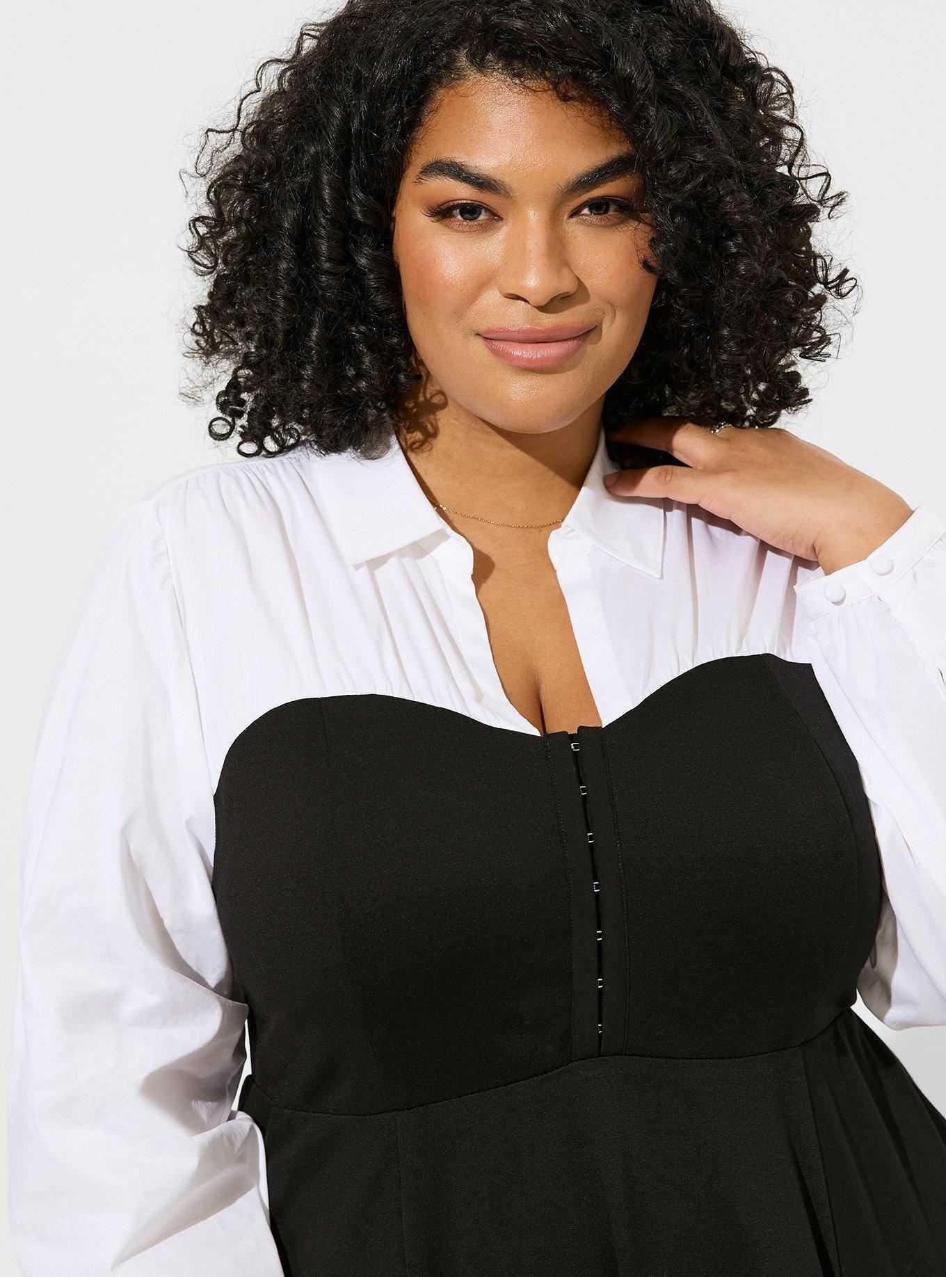 Plus Size - Mini Poplin Top Ponte Bustier Shirt Dress - Torrid