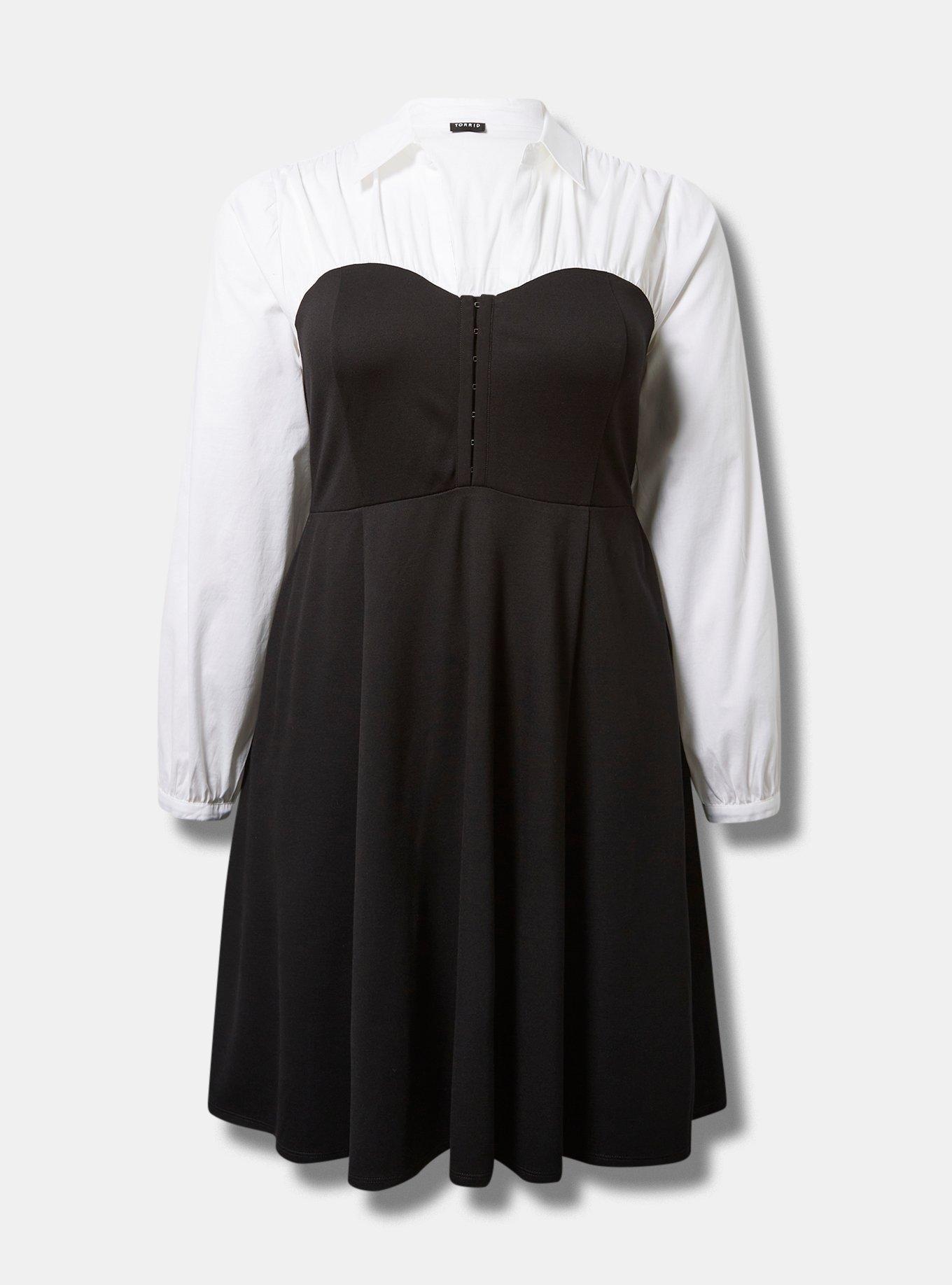 Plus Size - Mini Poplin Top Ponte Bustier Shirt Dress - Torrid