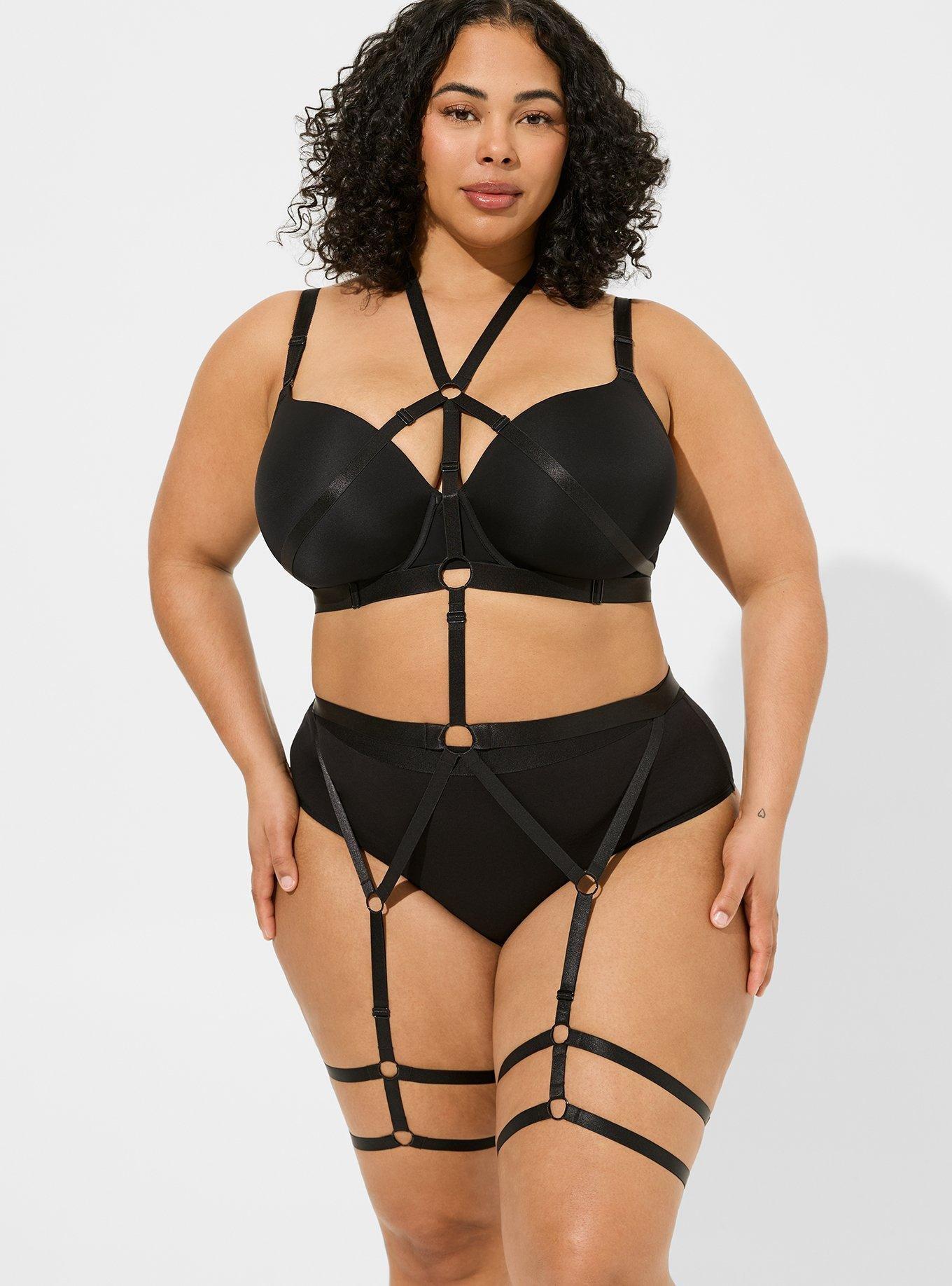 Torrid Strappy Bodysuit Lingerie - high quality Satin Lace Cage Harness Plus Black 3X