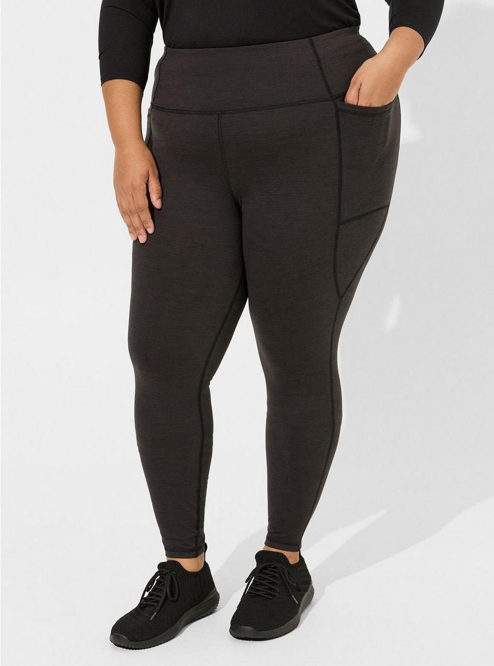 Plus Size Super Soft Performance Jersey Full Length Active Legging with Side Pockets, DEEP BLACK SPACE DYE, alternate