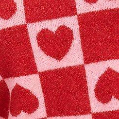 Vegan Cashmere Pullover Sweater, JOY HEARTS JSTR RED WILD RSE, swatch