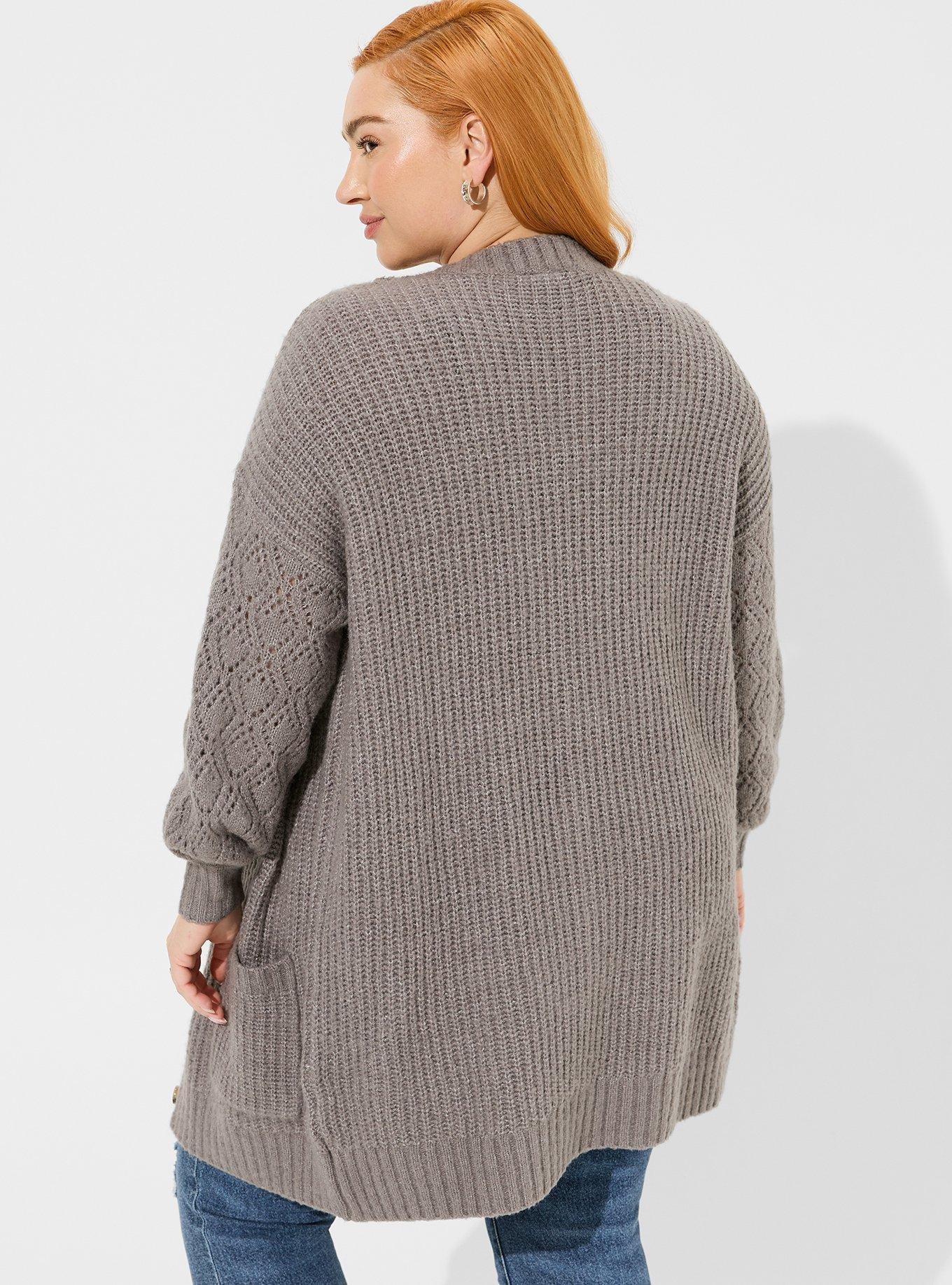 Pointelle knit heathered cardigan