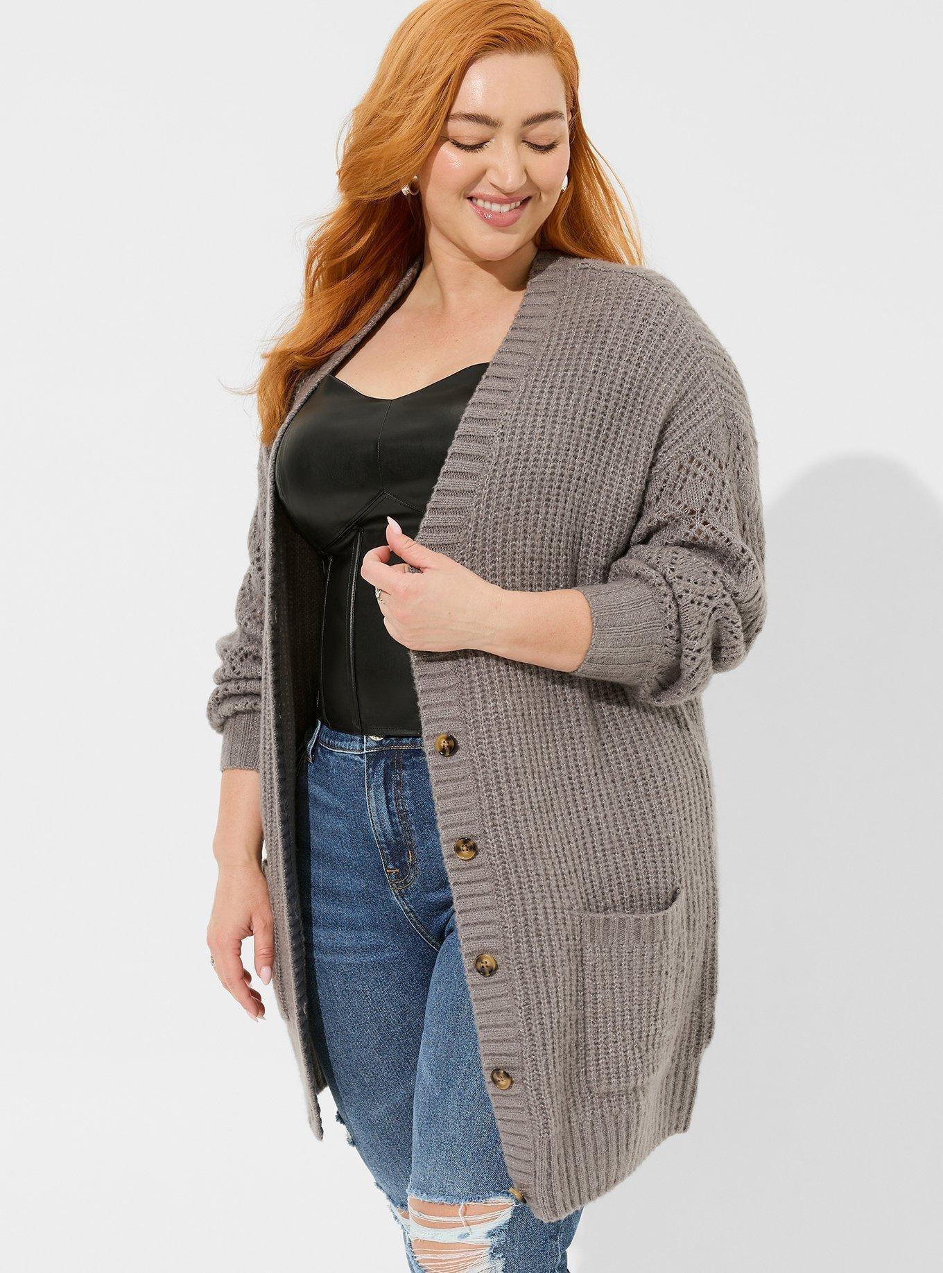 Boyfriend Cardigan Pointelle Sleeve Sweater