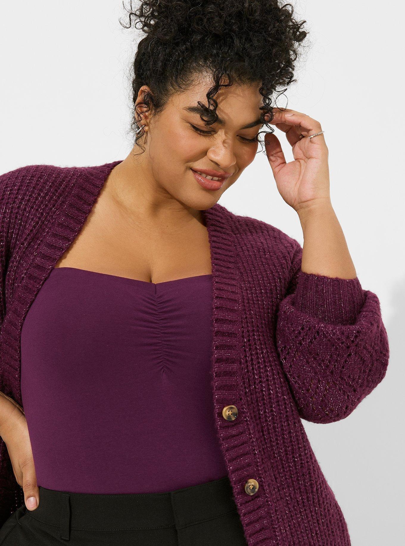 Boyfriend Cardigan Pointelle Sleeve Sweater