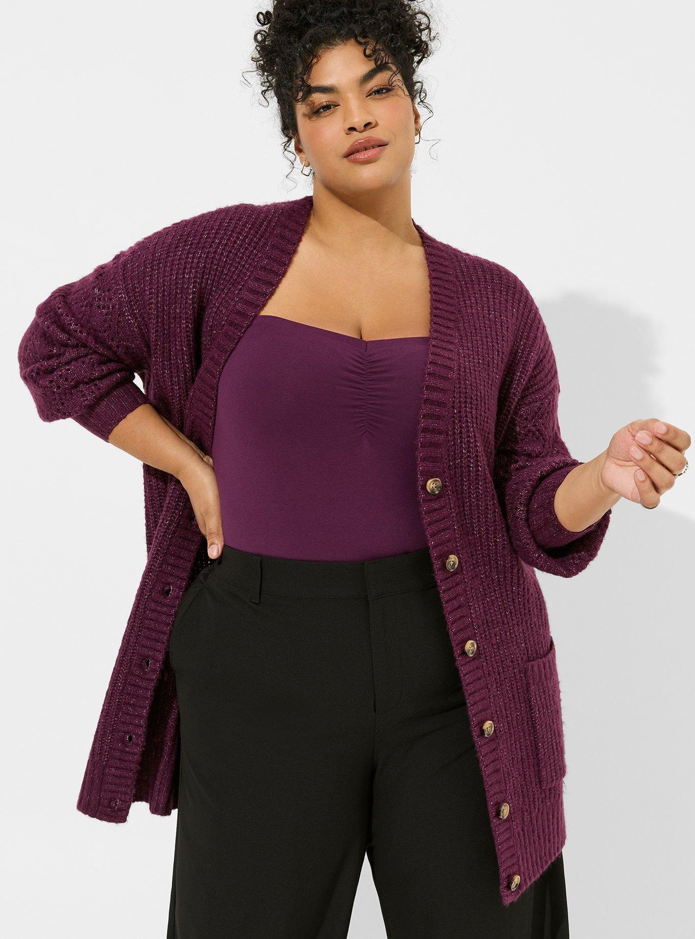 Boyfriend Cardigan Pointelle Sleeve Sweater