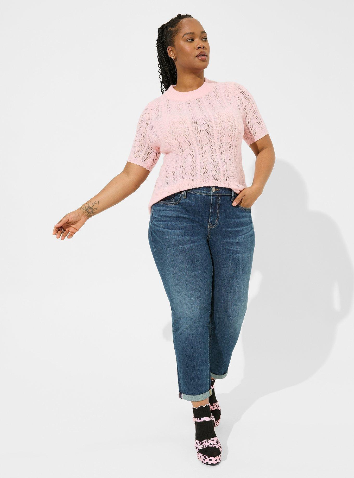 Plus Size - Pointelle Pullover Short Sleeve Sweater - Torrid