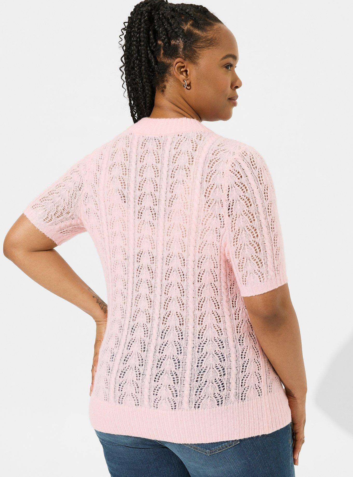 Plus Size - Pointelle Pullover Short Sleeve Sweater - Torrid