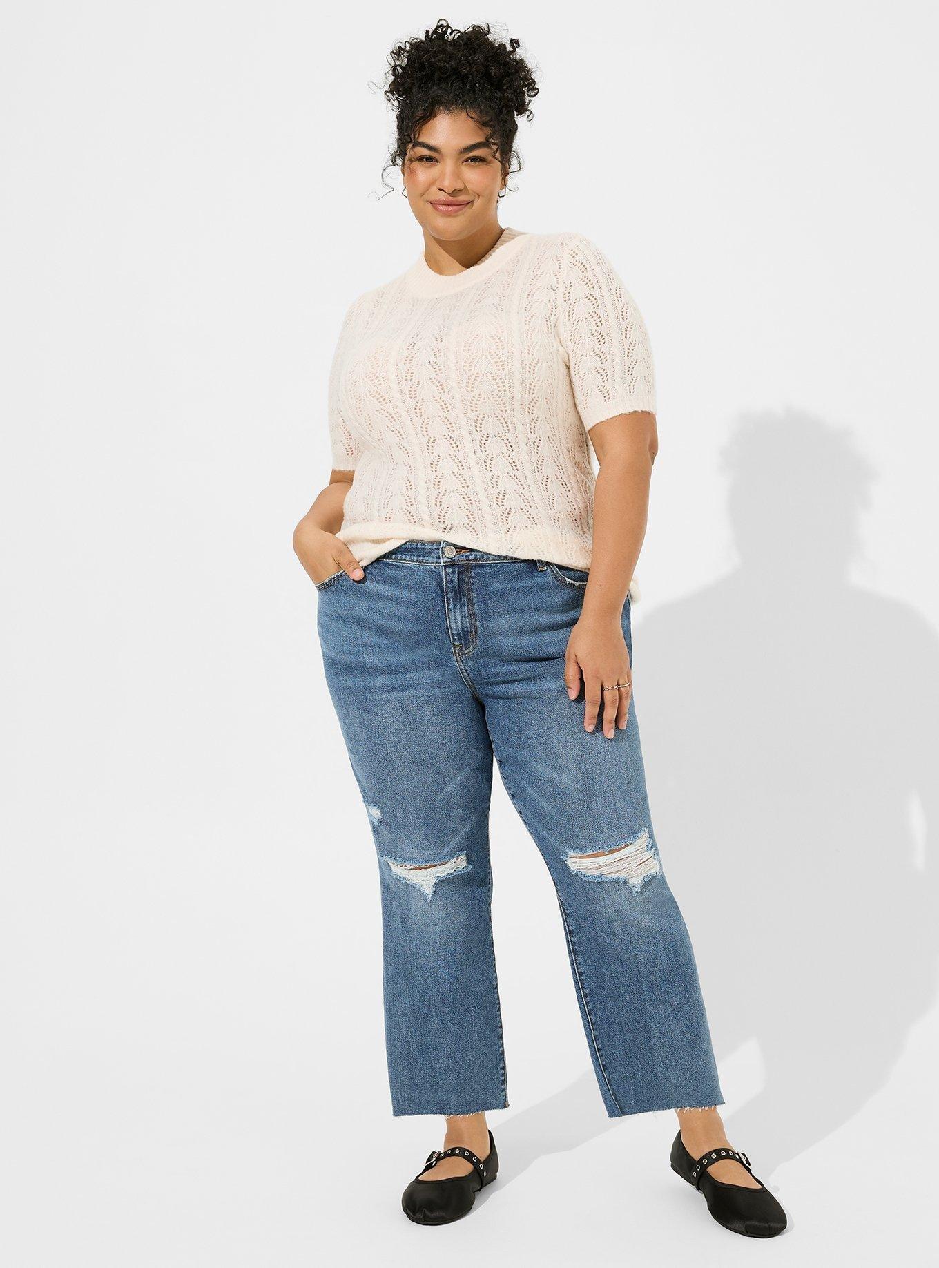 Plus Size - Pointelle Pullover Short Sleeve Sweater - Torrid