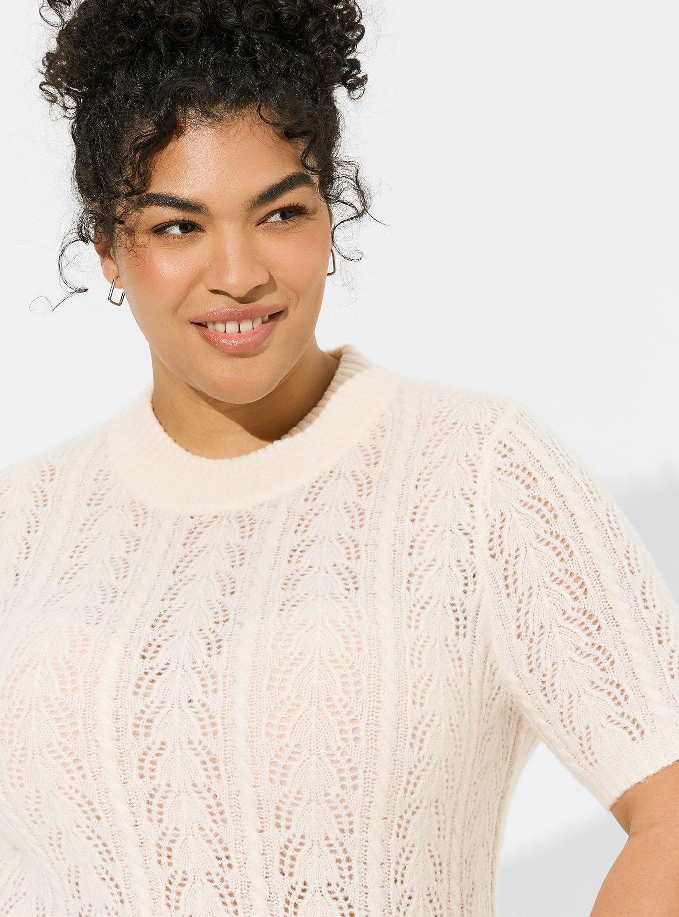 Plus Size - Pointelle Pullover Short Sleeve Sweater - Torrid