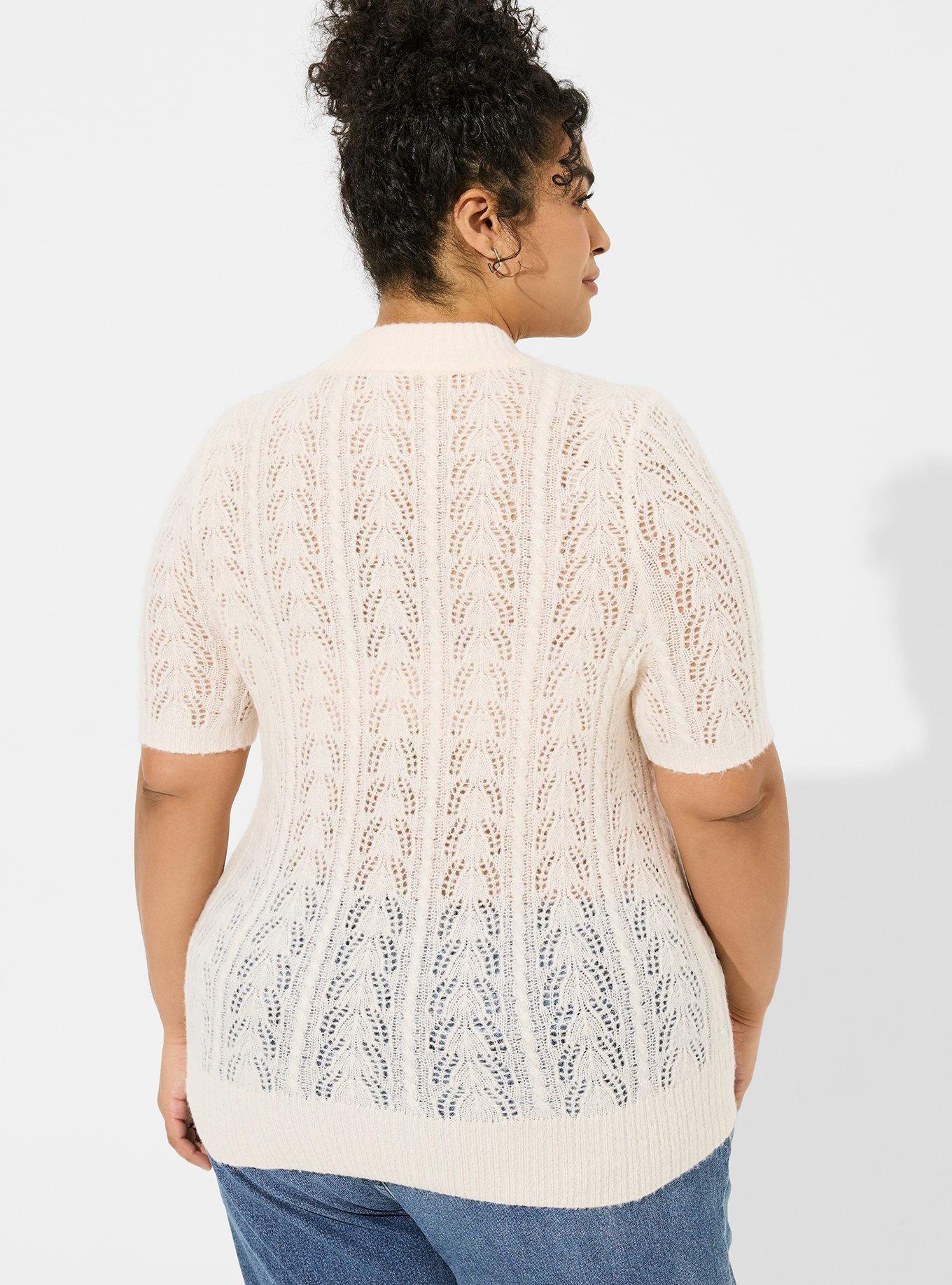 Pointelle Pullover Short Sleeve Sweater