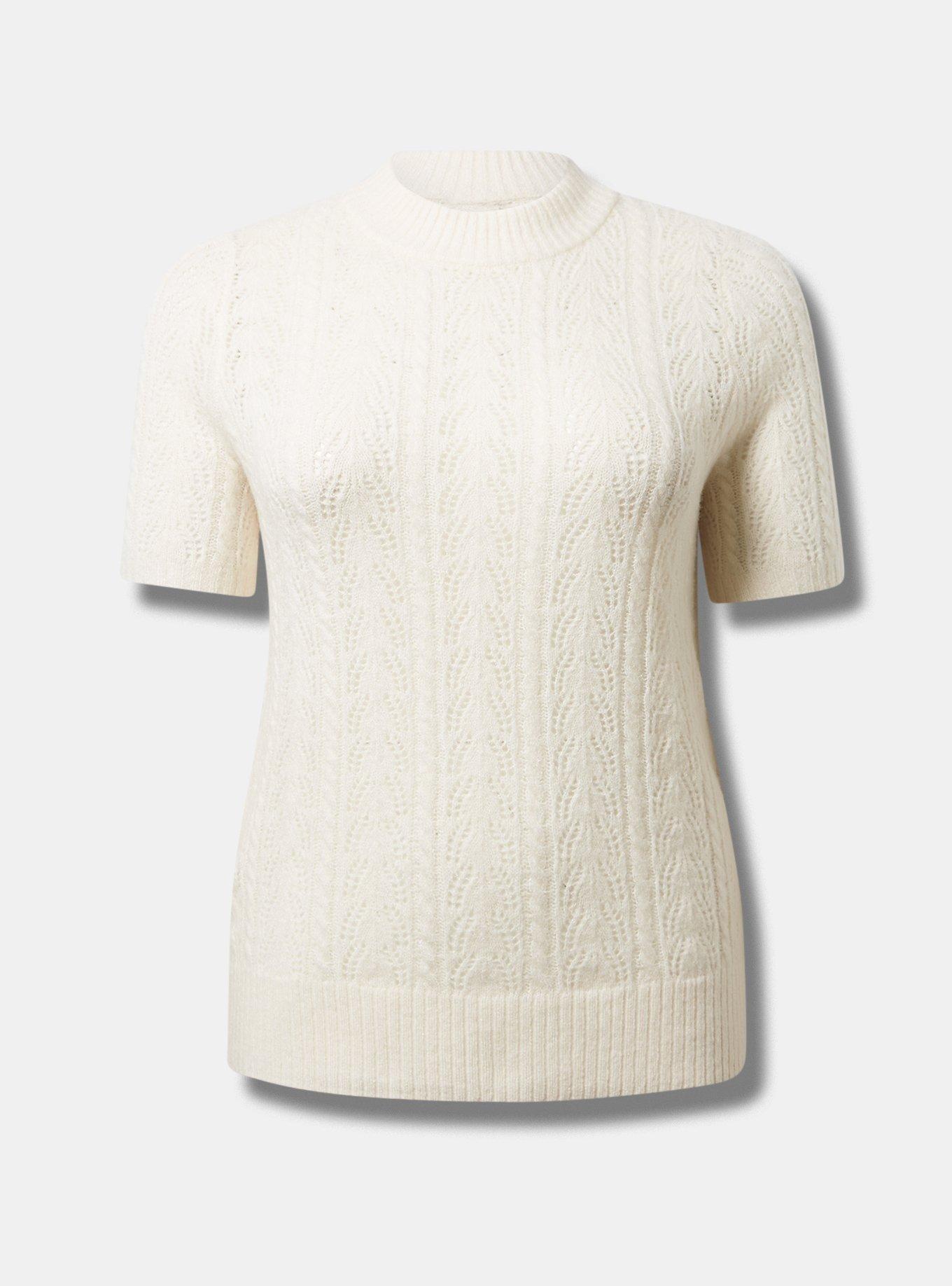 Plus Size - Pointelle Pullover Short Sleeve Sweater - Torrid