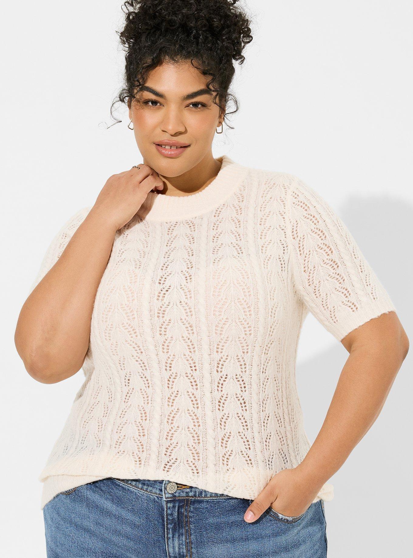 Plus Size - Pointelle Pullover Short Sleeve Sweater - Torrid