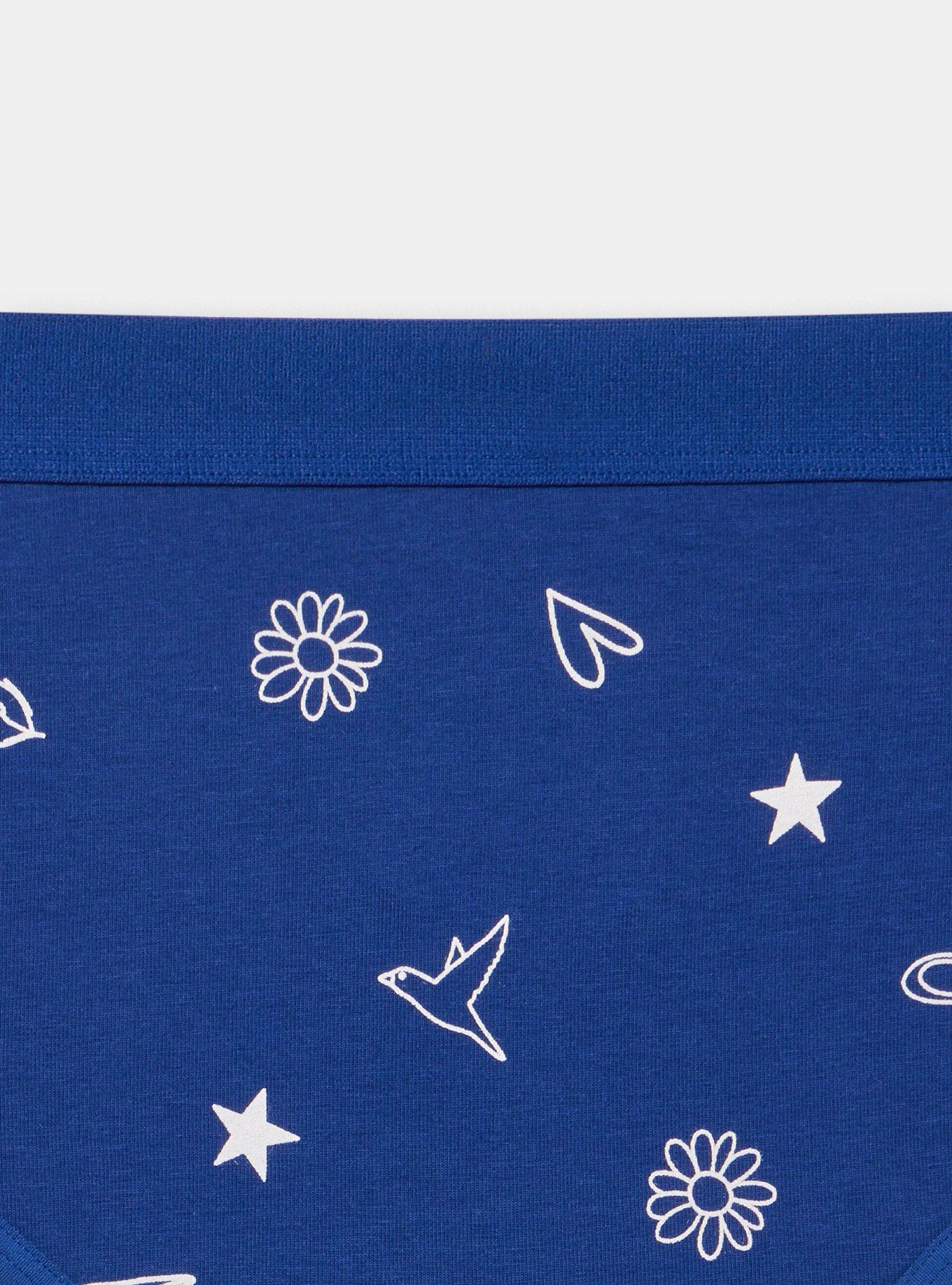 Comfort Elastic Cotton Mid-Rise Thong, DAWN DOODLES SMALL BELLWETHER BLUE, alternate