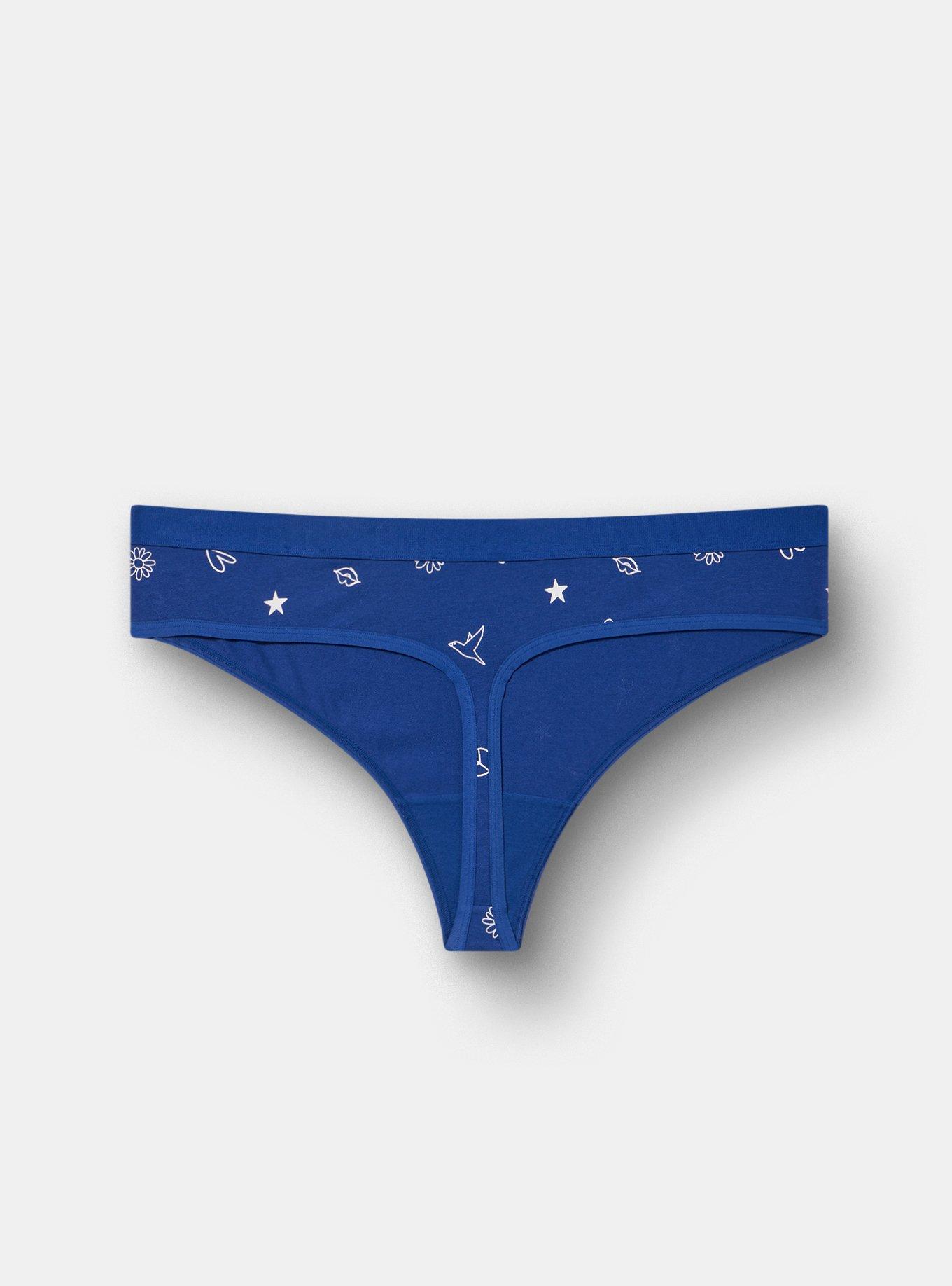 Comfort Elastic Cotton Mid-Rise Thong, DAWN DOODLES SMALL BELLWETHER BLUE, alternate