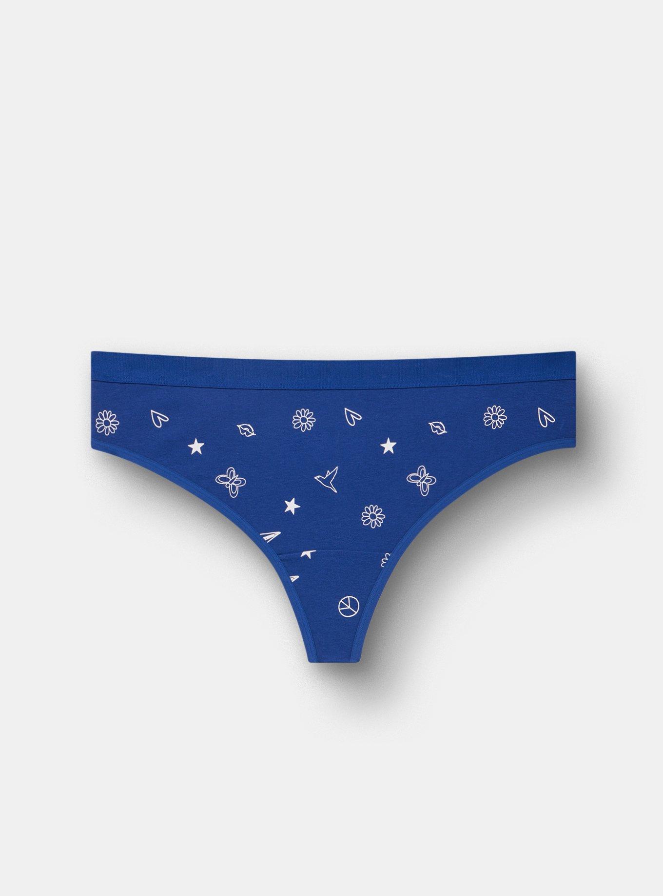 Comfort Elastic Cotton Mid-Rise Thong Panty, DAWN DOODLES SMALL BELLWETHER BLUE, hi-res