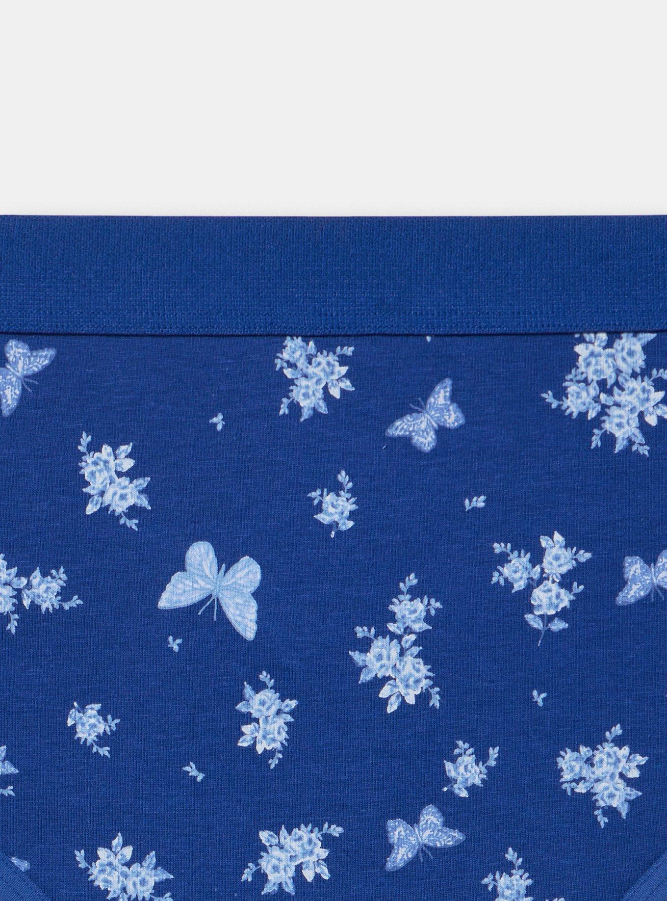 Comfort Elastic Cotton Mid-Rise Thong, COQUETTE FLORAL BELLWETHER BLUE, alternate