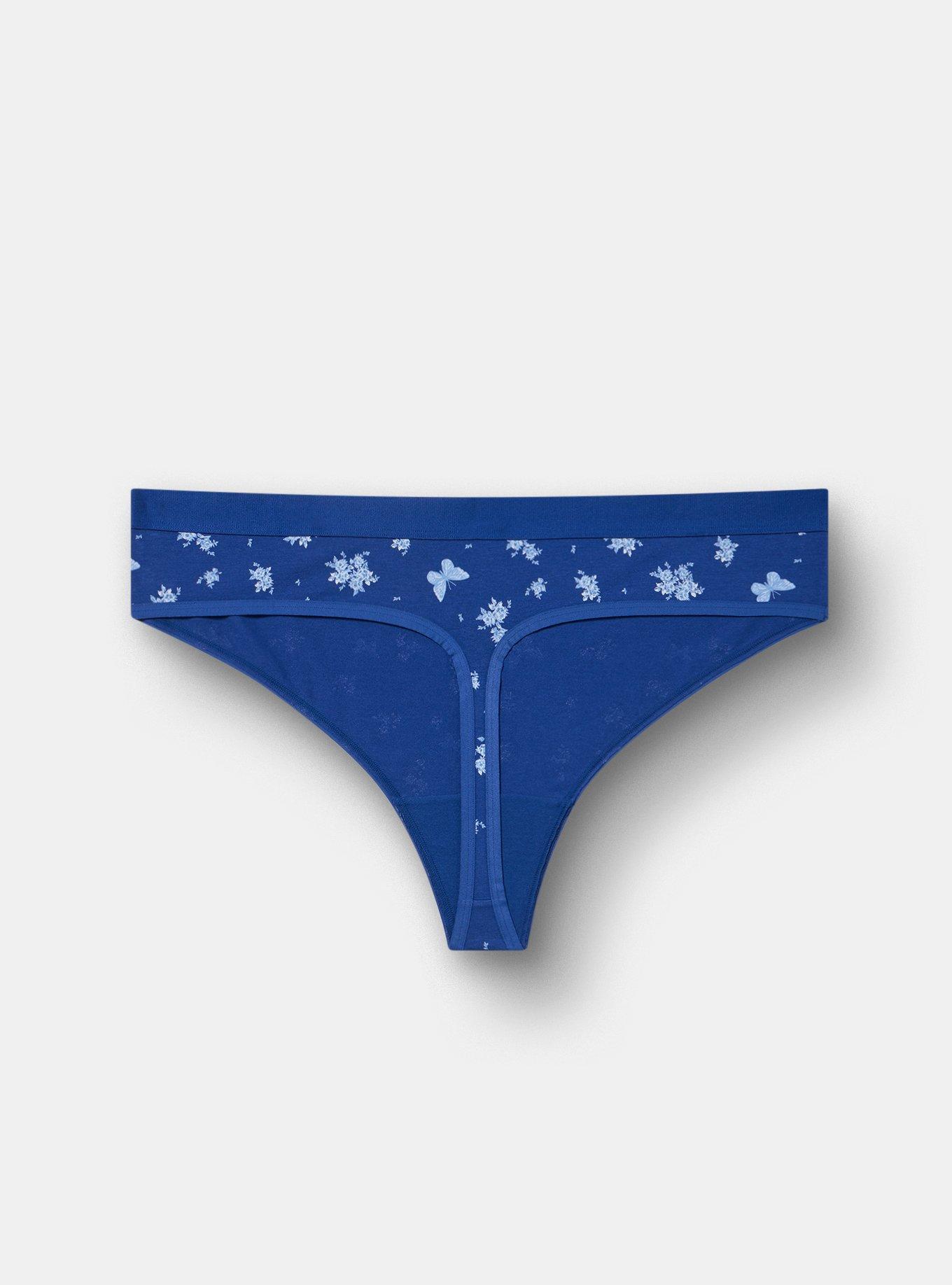 Comfort Elastic Cotton Mid-Rise Thong, COQUETTE FLORAL BELLWETHER BLUE, alternate