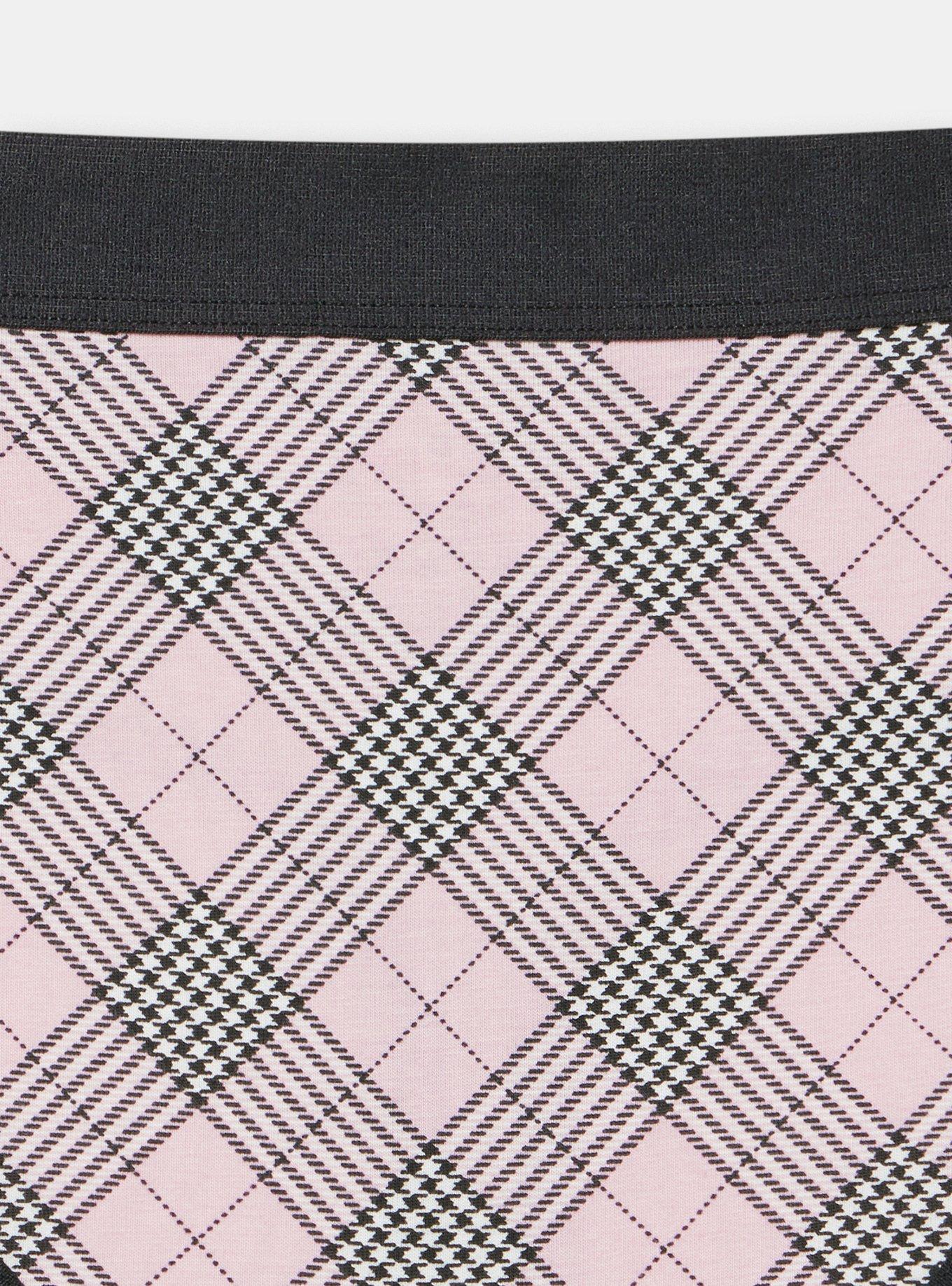 Comfort Elastic Cotton Mid-Rise Thong, MARGARET PLAID BLEACHED MAUVE, alternate