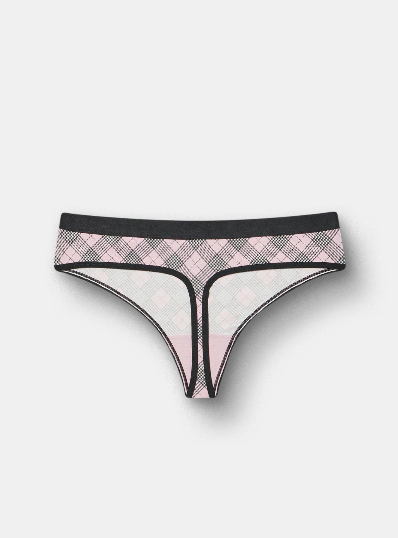 Comfort Elastic Cotton Mid-Rise Thong, MARGARET PLAID BLEACHED MAUVE, alternate
