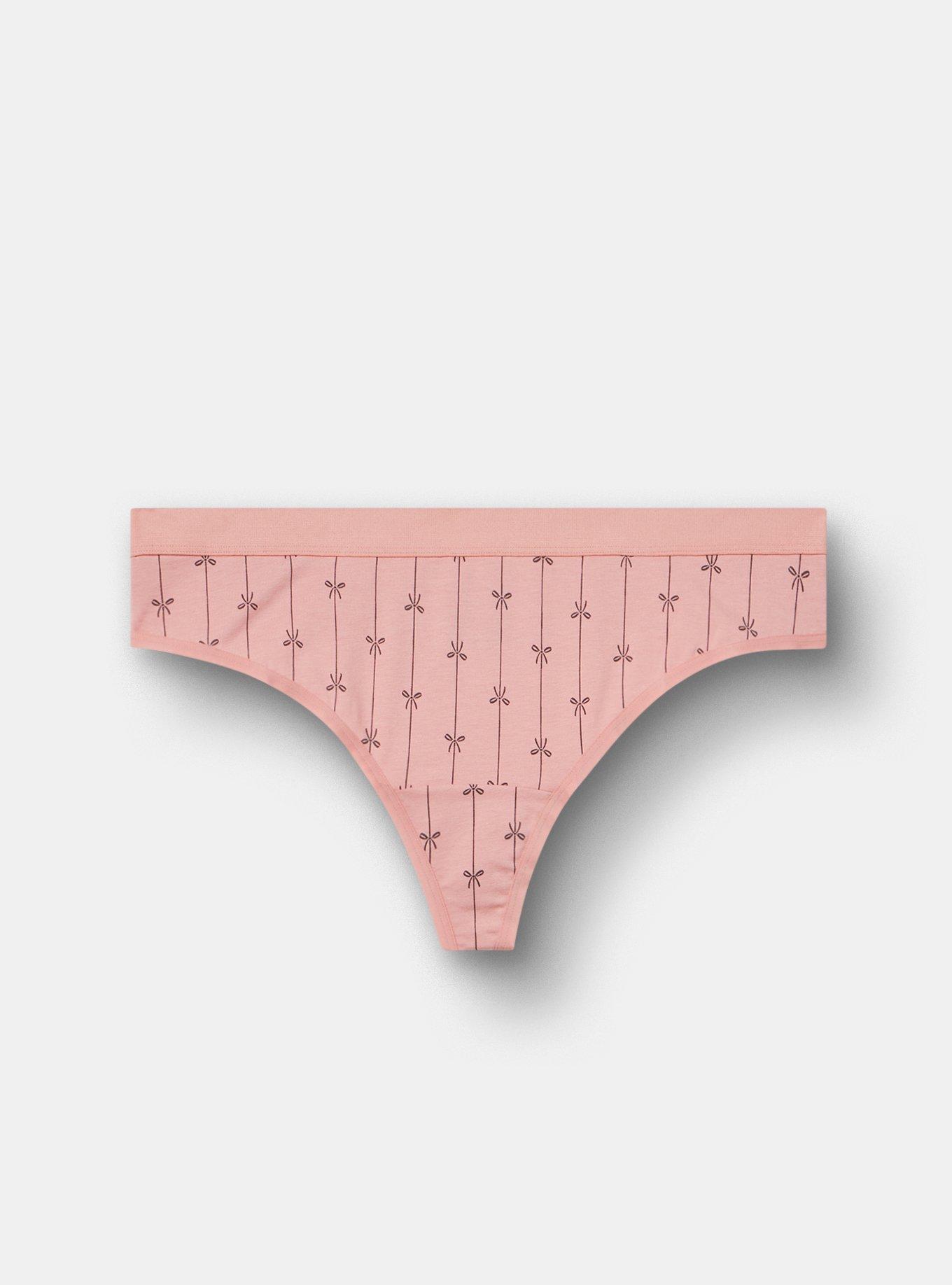 Plus Size Comfort Elastic Cotton Mid-Rise Thong Panty, DOLLY BOWS SMALL ROSETTE, hi-res