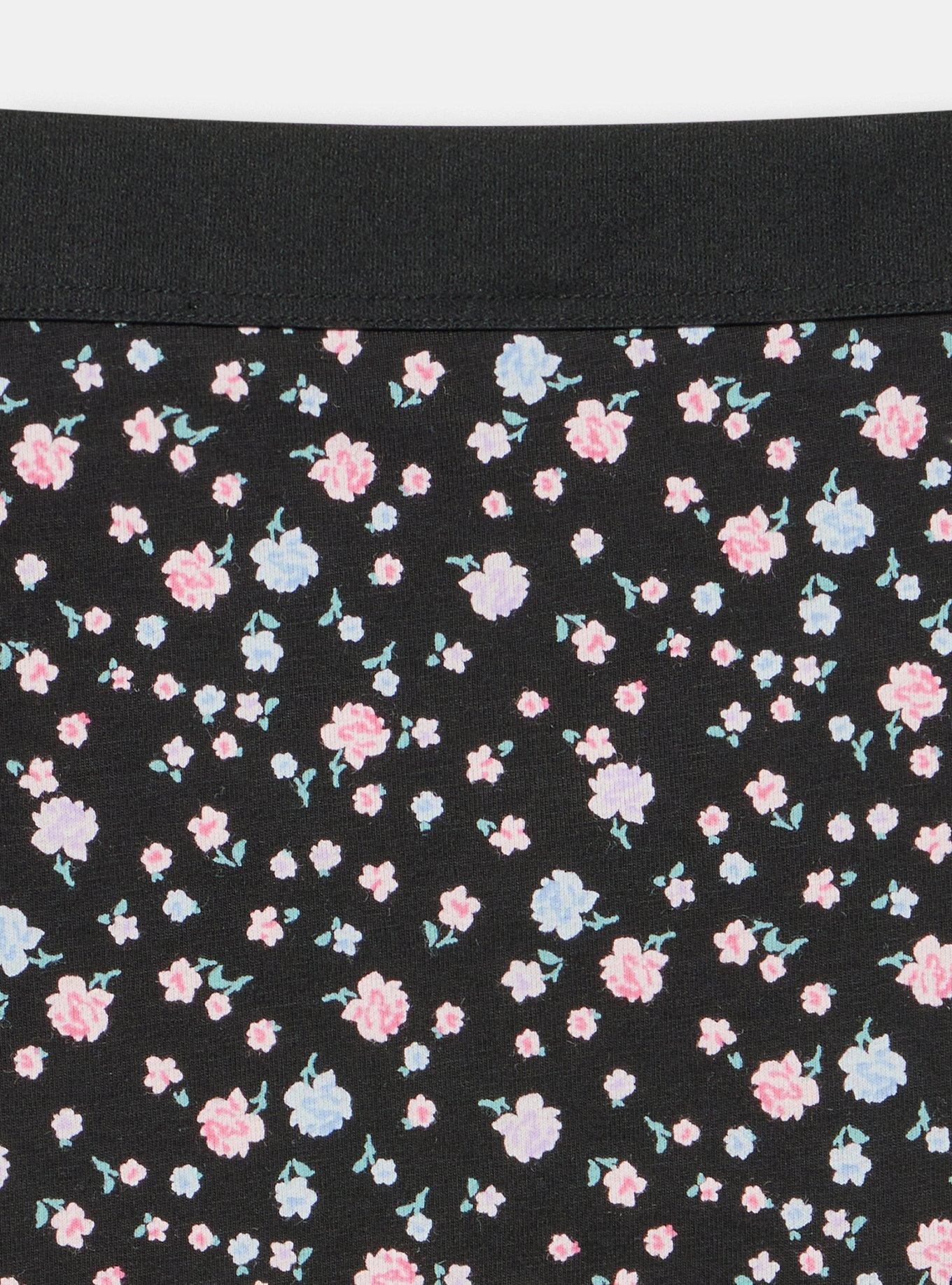 Comfort Elastic Cotton Mid-Rise Thong, PETITE ROSES FLORAL BLACK, alternate