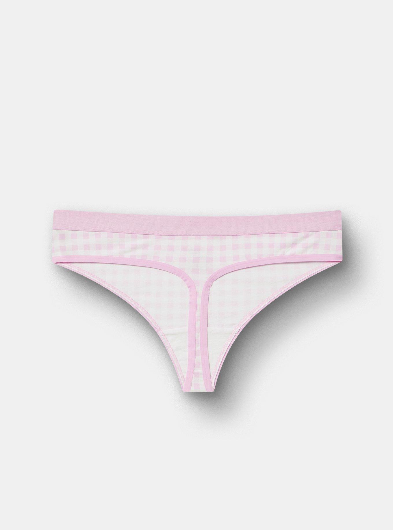 Comfort Elastic Cotton Mid-Rise Thong, LOVELY GINGHAM PINK, alternate