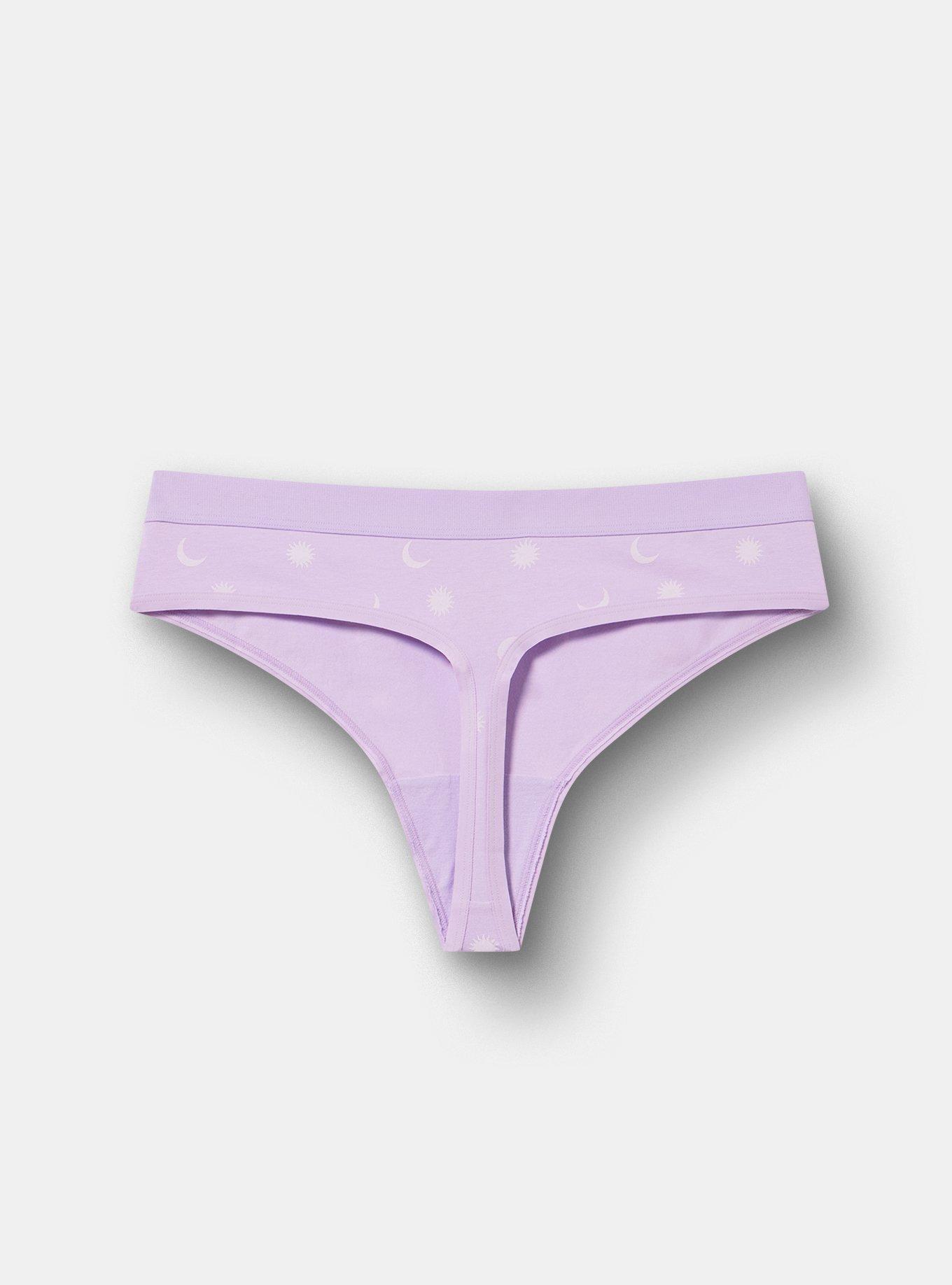 Comfort Elastic Cotton Mid-Rise Thong, PICKED STARS PURPLE, alternate