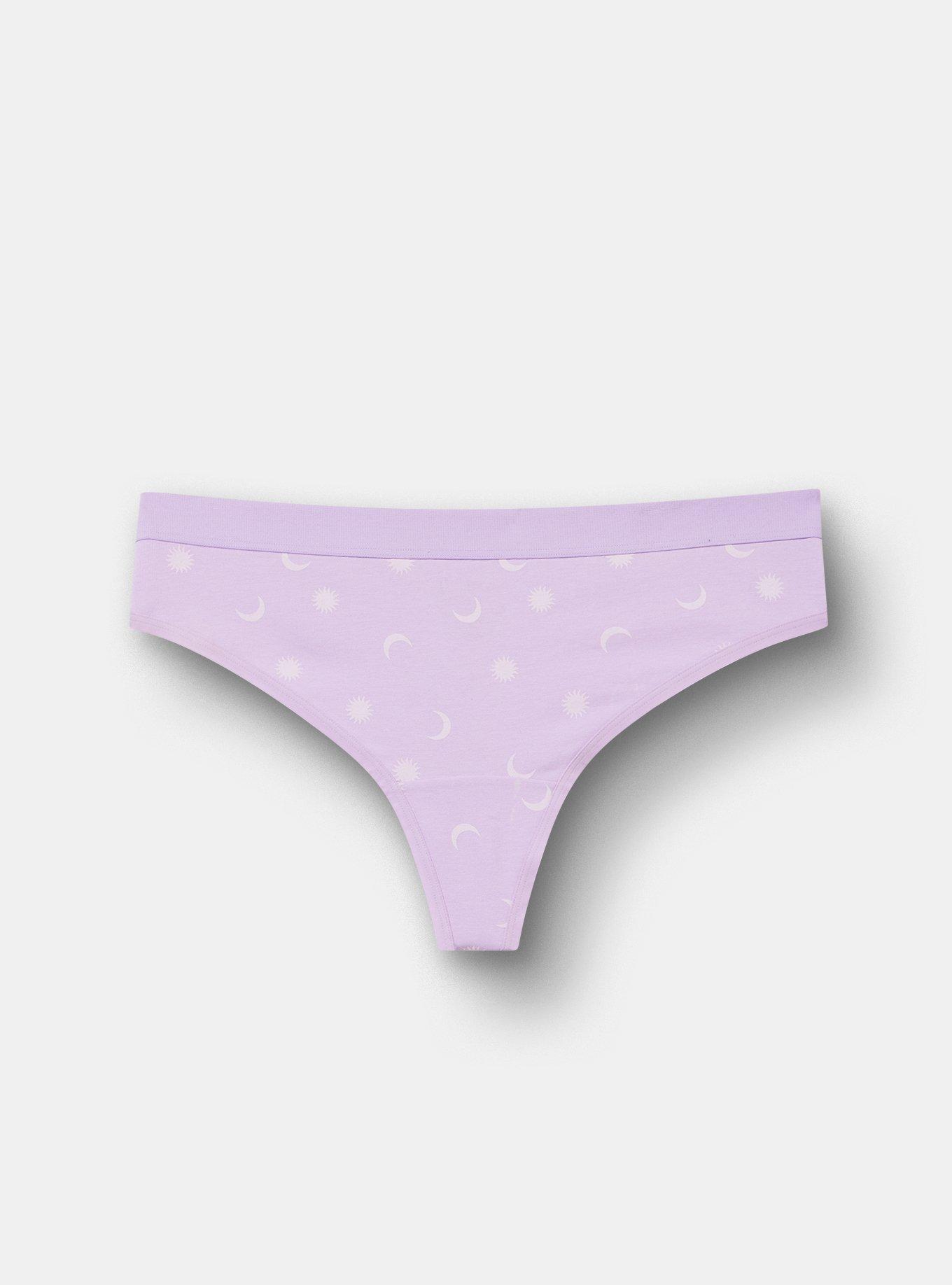 Comfort Elastic Cotton Mid-Rise Thong Panty, PICKED STARS PURPLE, hi-res