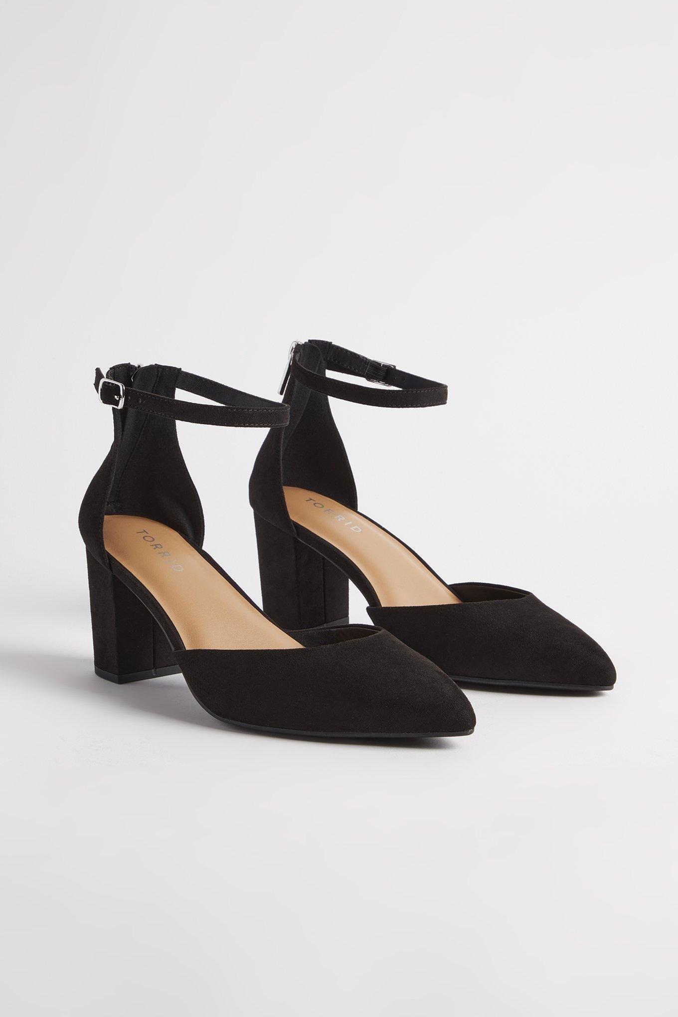 Pointed Toe Ankle Strap Block Heel Pump (WW