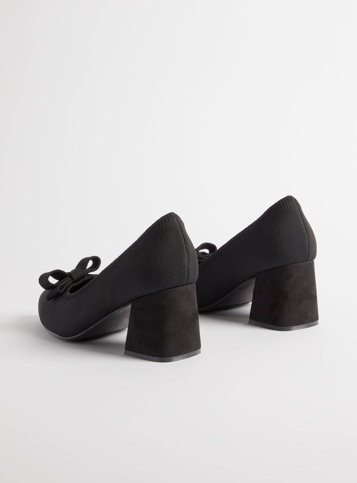 Pointed Toe Block Heel Pump with Bow (WW), BLACK, alternate