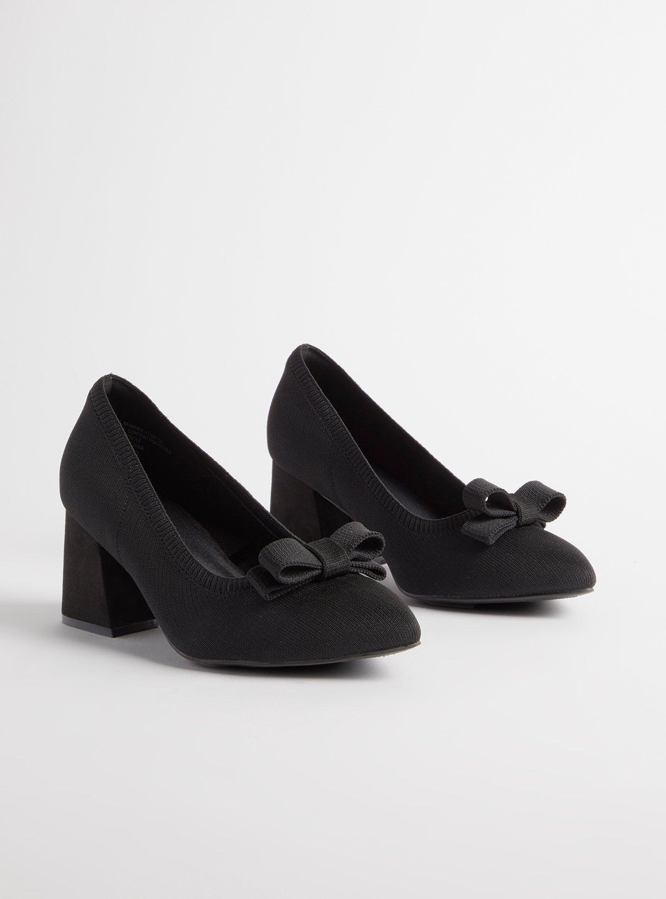 Pointed Toe Block Heel Pump with Bow (WW), BLACK, hi-res
