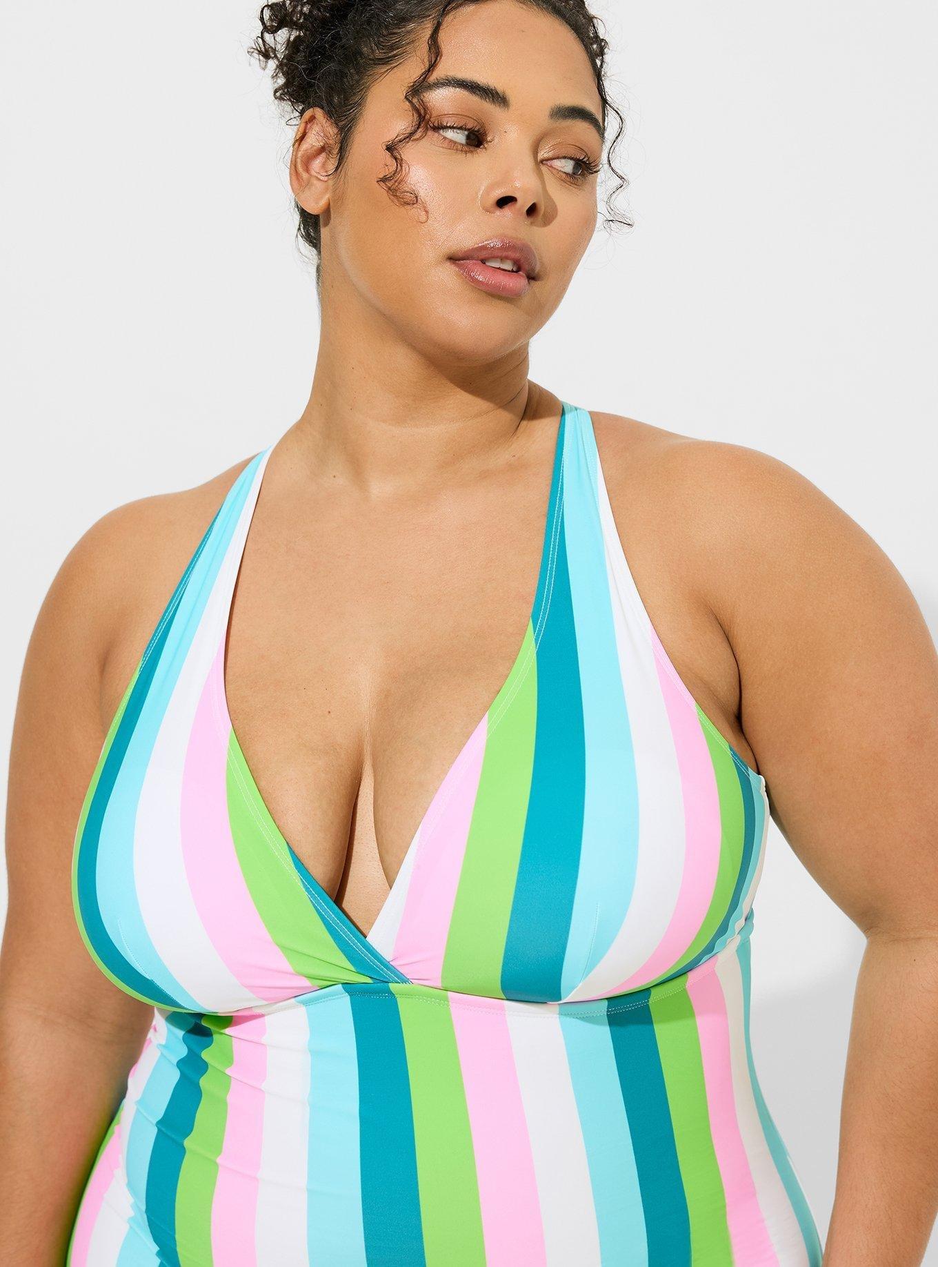 Plus Size Women's Black Slimming Sling Triangle One-piece Swimsuit