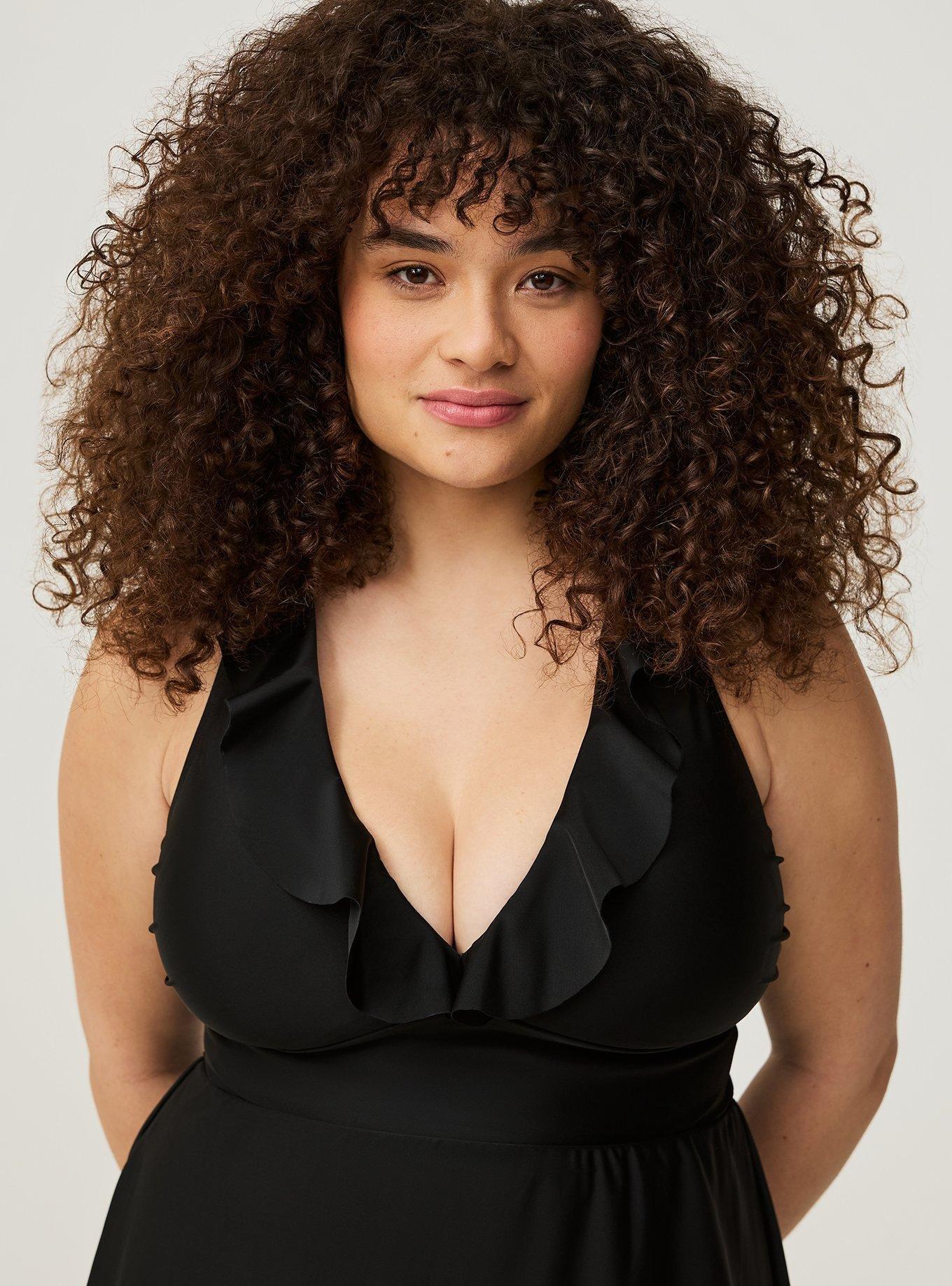 Wireless Ruffle Trimmed A Line Swim Dress With Brief