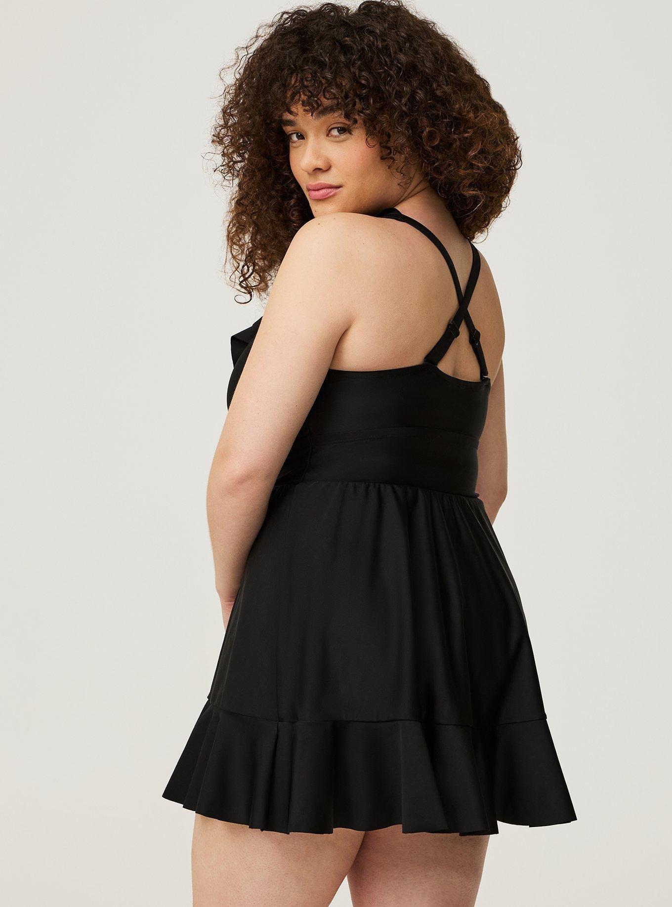 Wireless Ruffle Trimmed A Line Swim Dress With Brief