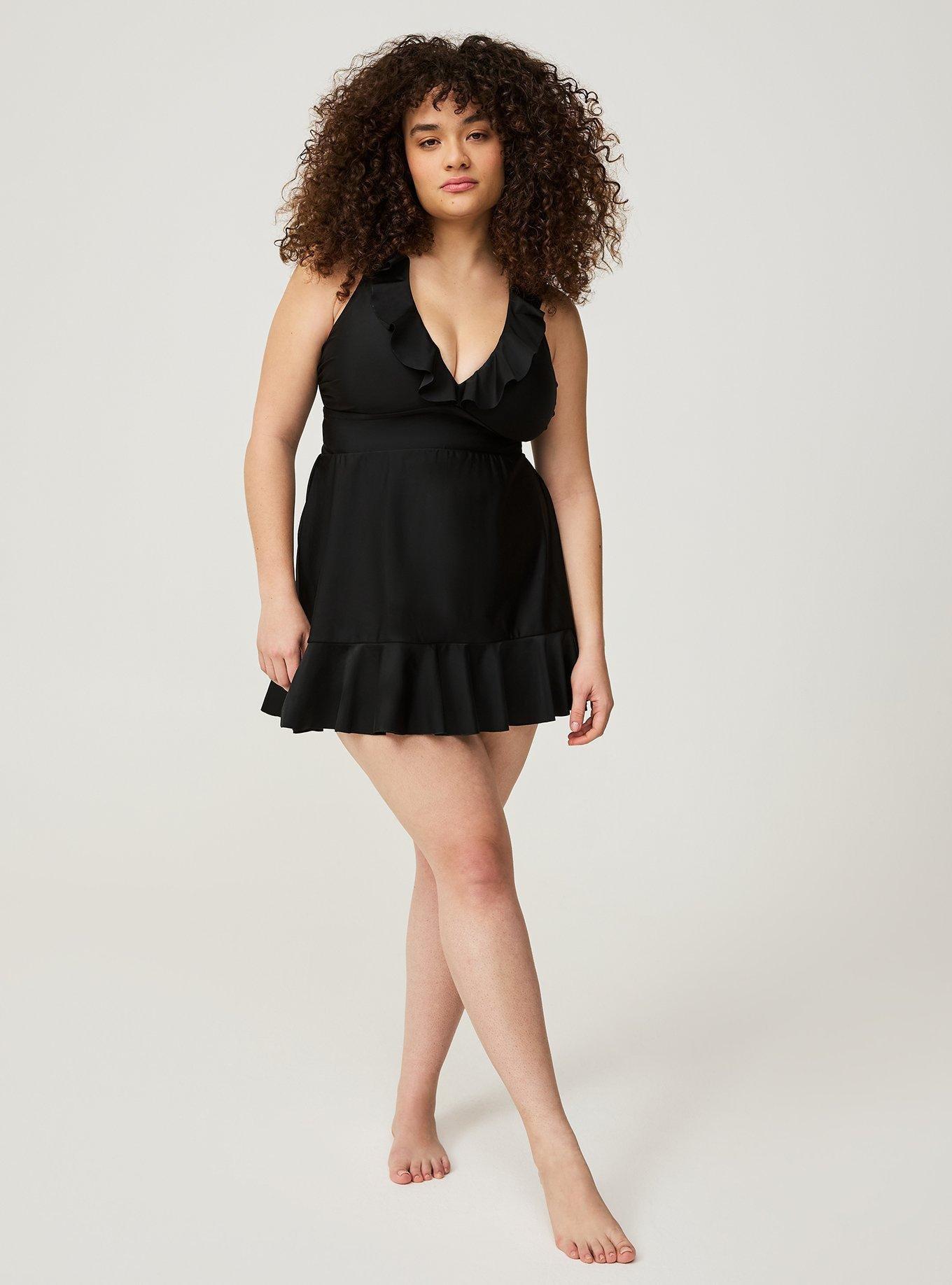 Wireless Ruffle Trimmed A Line Swim Dress With Brief