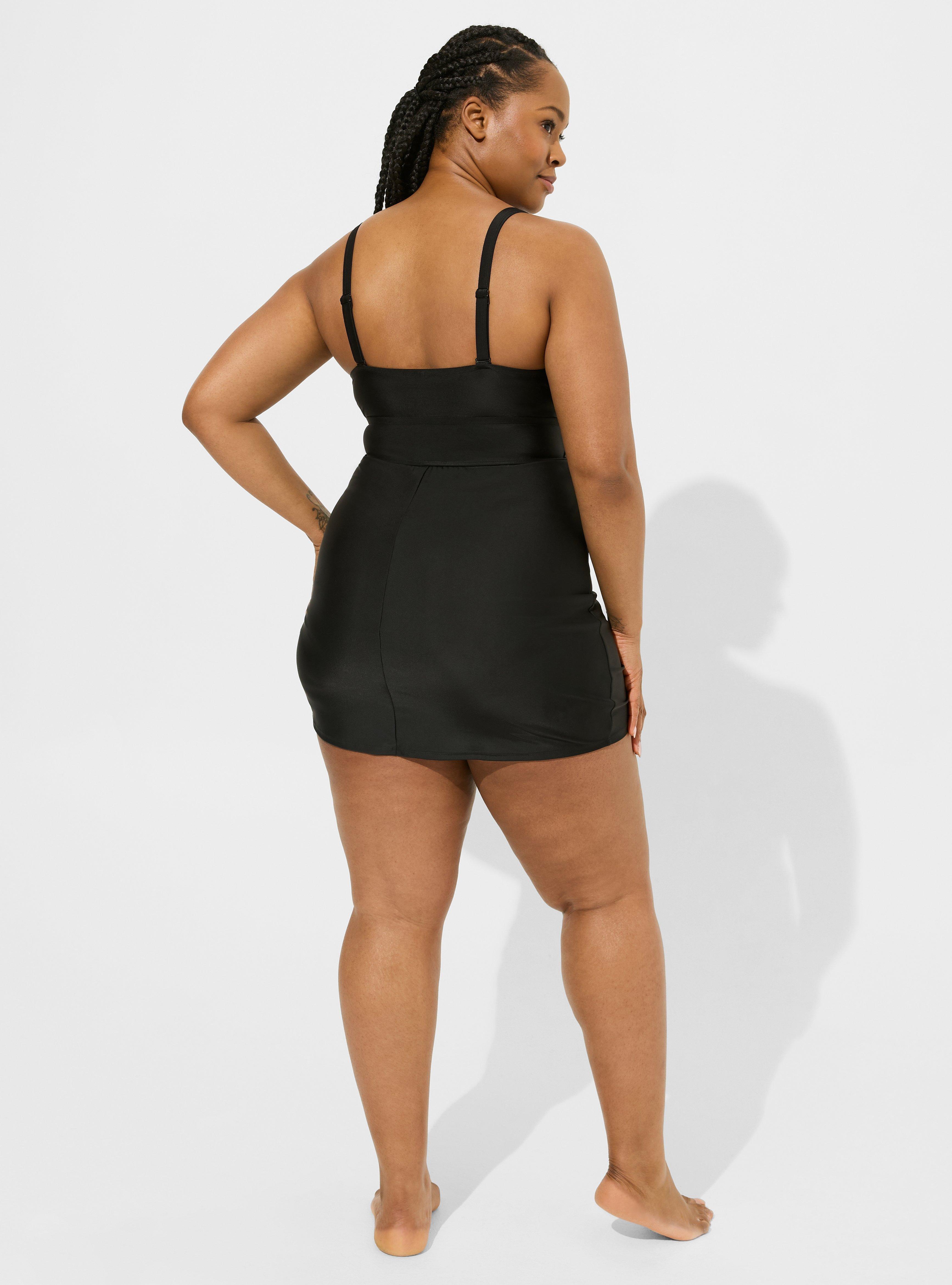 Wireless Side Cinch Fitted Swim Dress With Brief