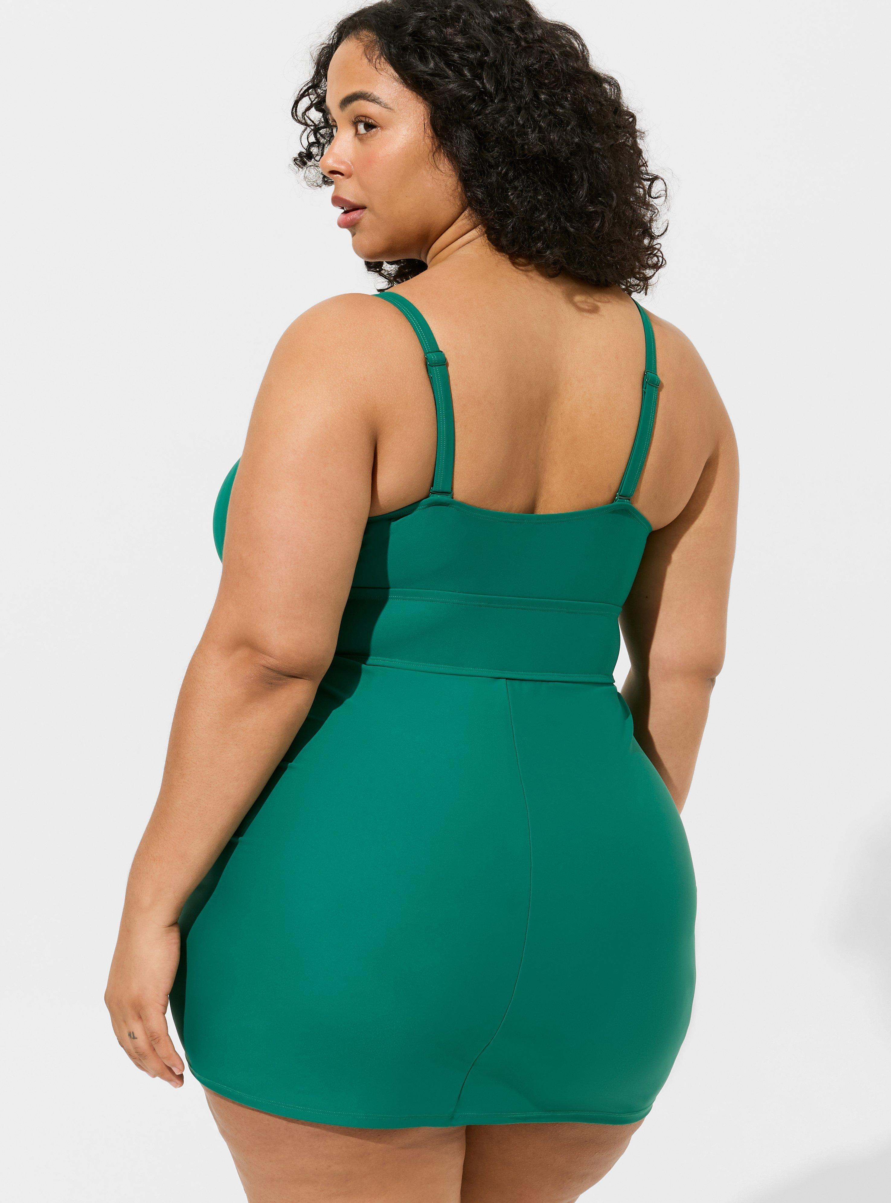 Plus Size Wireless Side Cinch Fitted Swim Dress With Brief Torrid