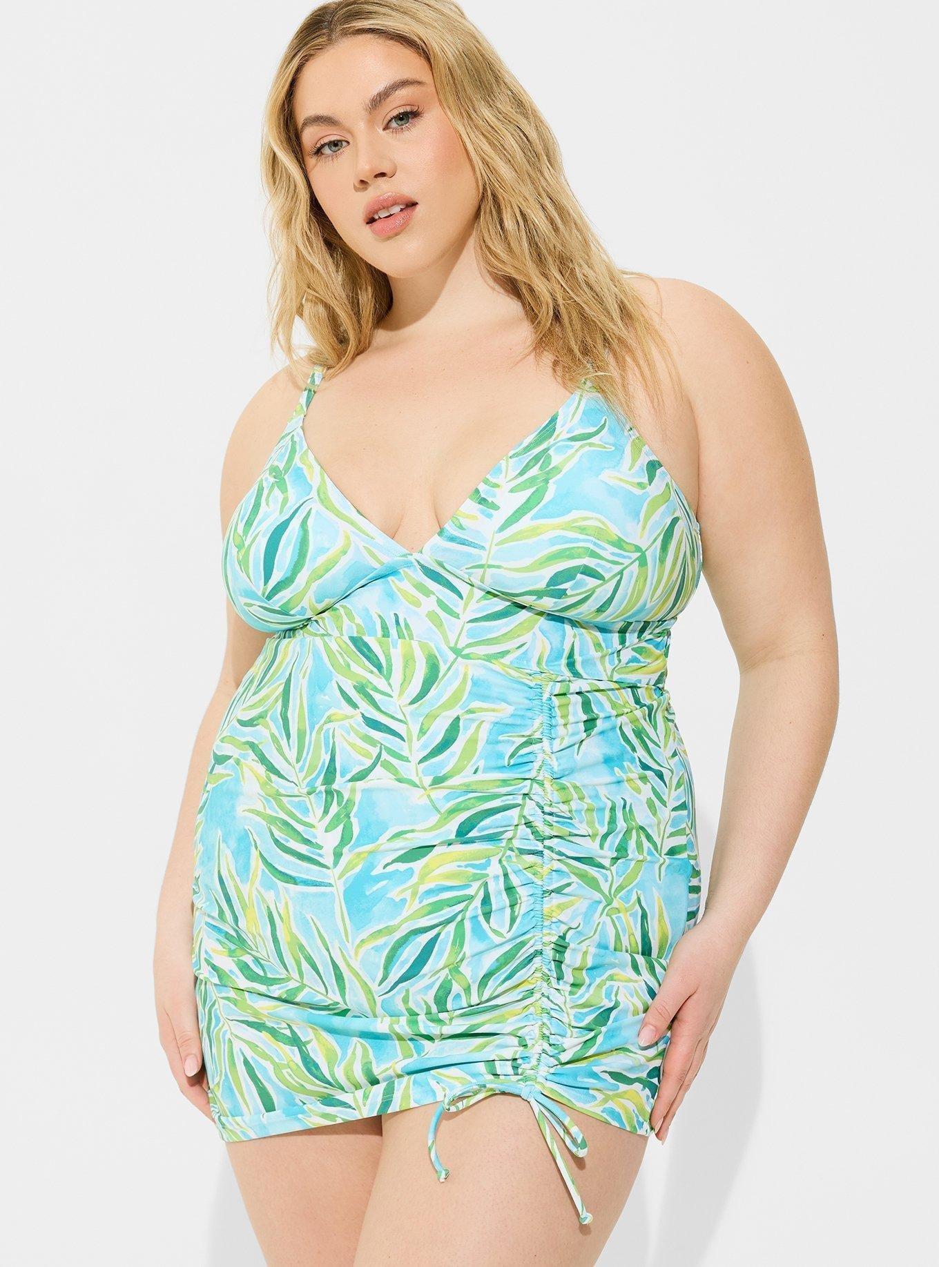 Plus Size - Wireless Side Cinch Fitted Swim Dress With Brief - Torrid