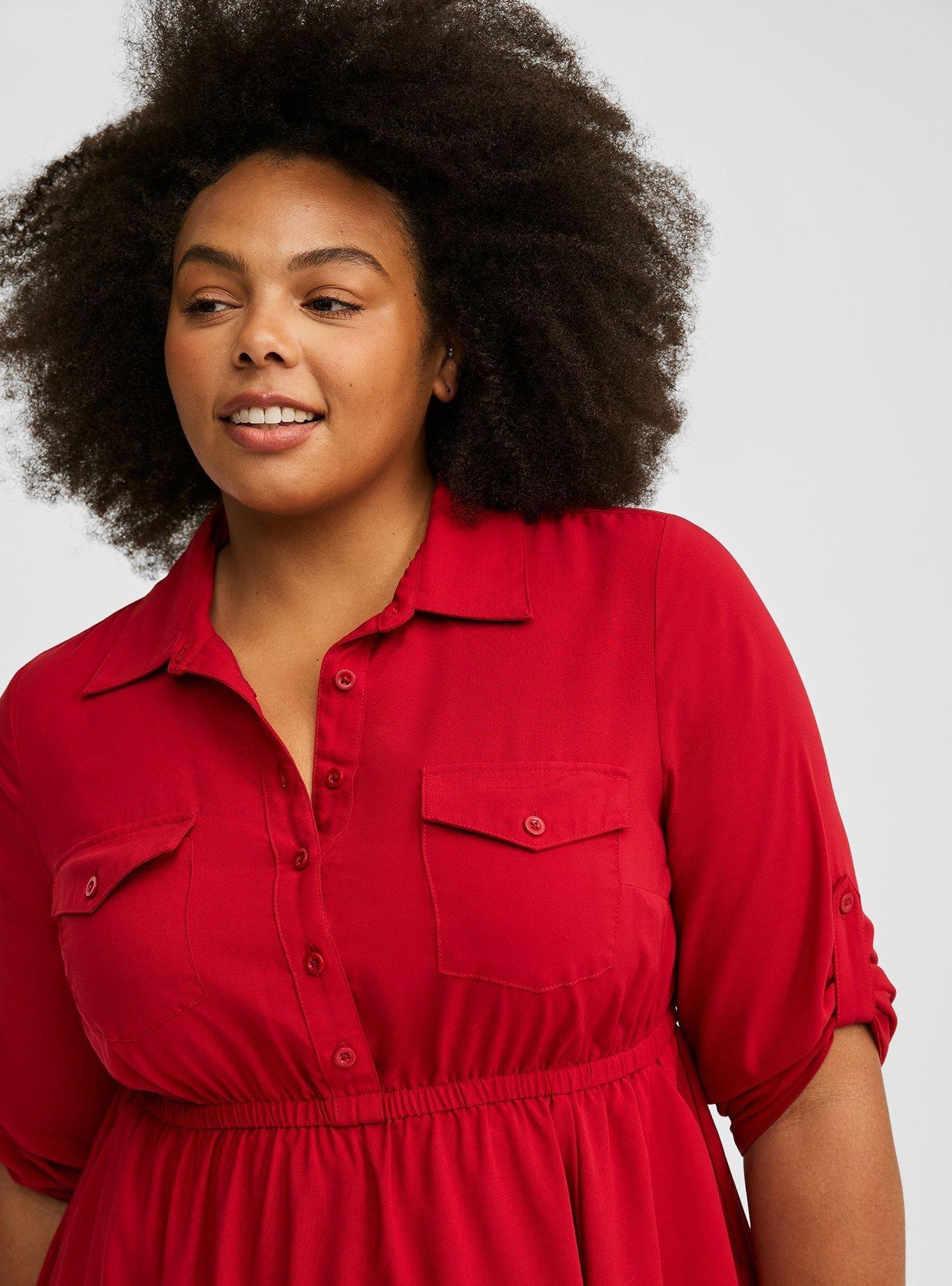 Red shirt dress plus size on sale