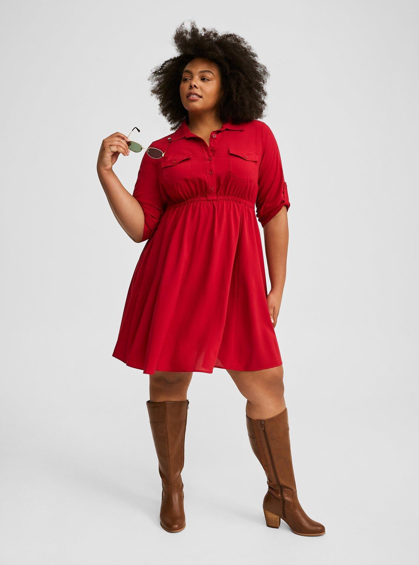 Red shirt dress plus size on sale