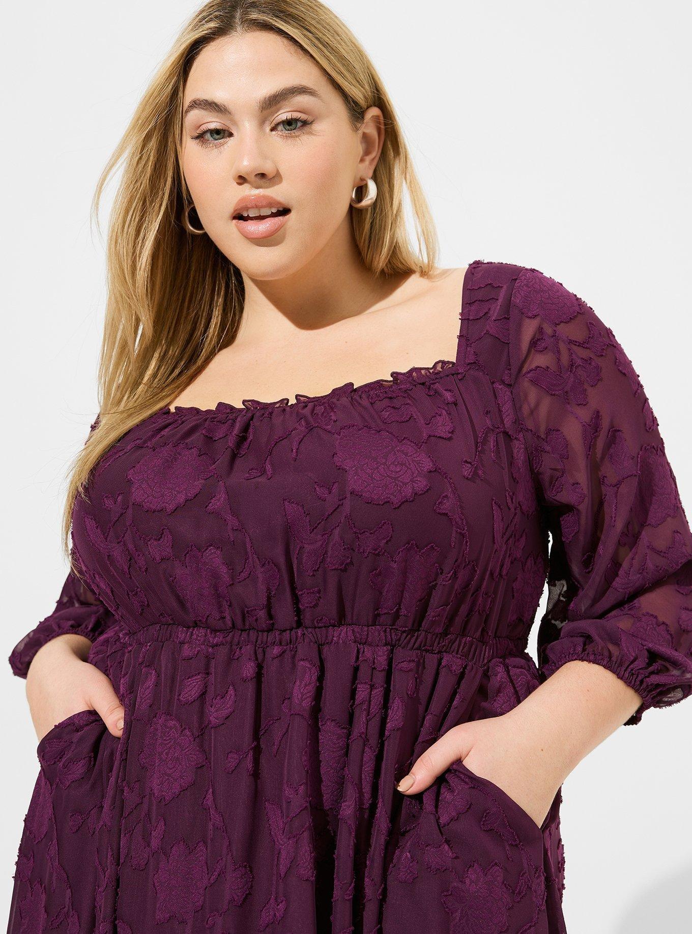 Plus Size - Mini Clip Floral Square Neck Tiered Dress - Torrid