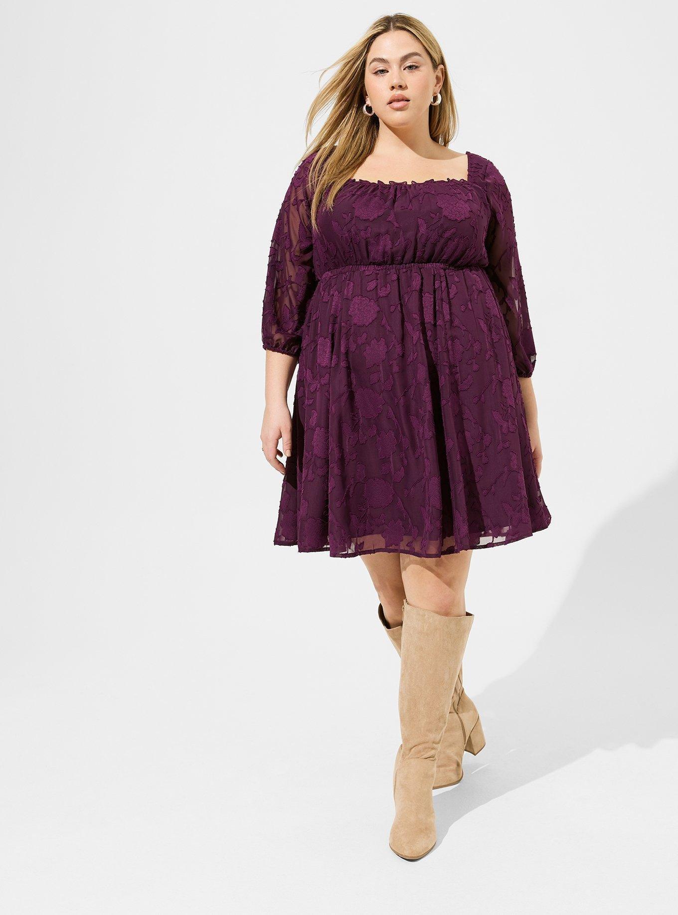 Plus Size - Mini Clip Floral Square Neck Tiered Dress - Torrid