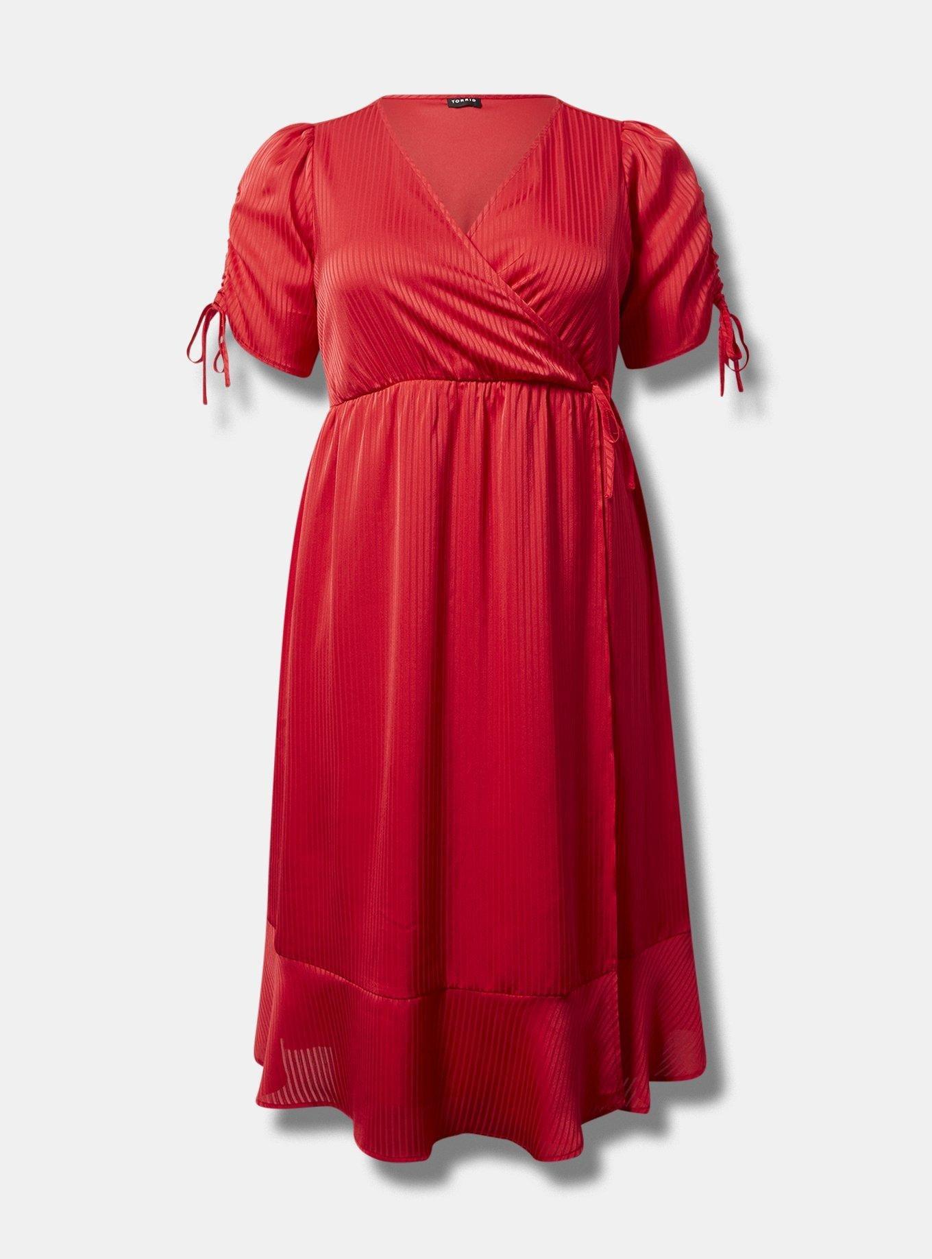 Midi Dobby Satin Surplice Wrap Dress