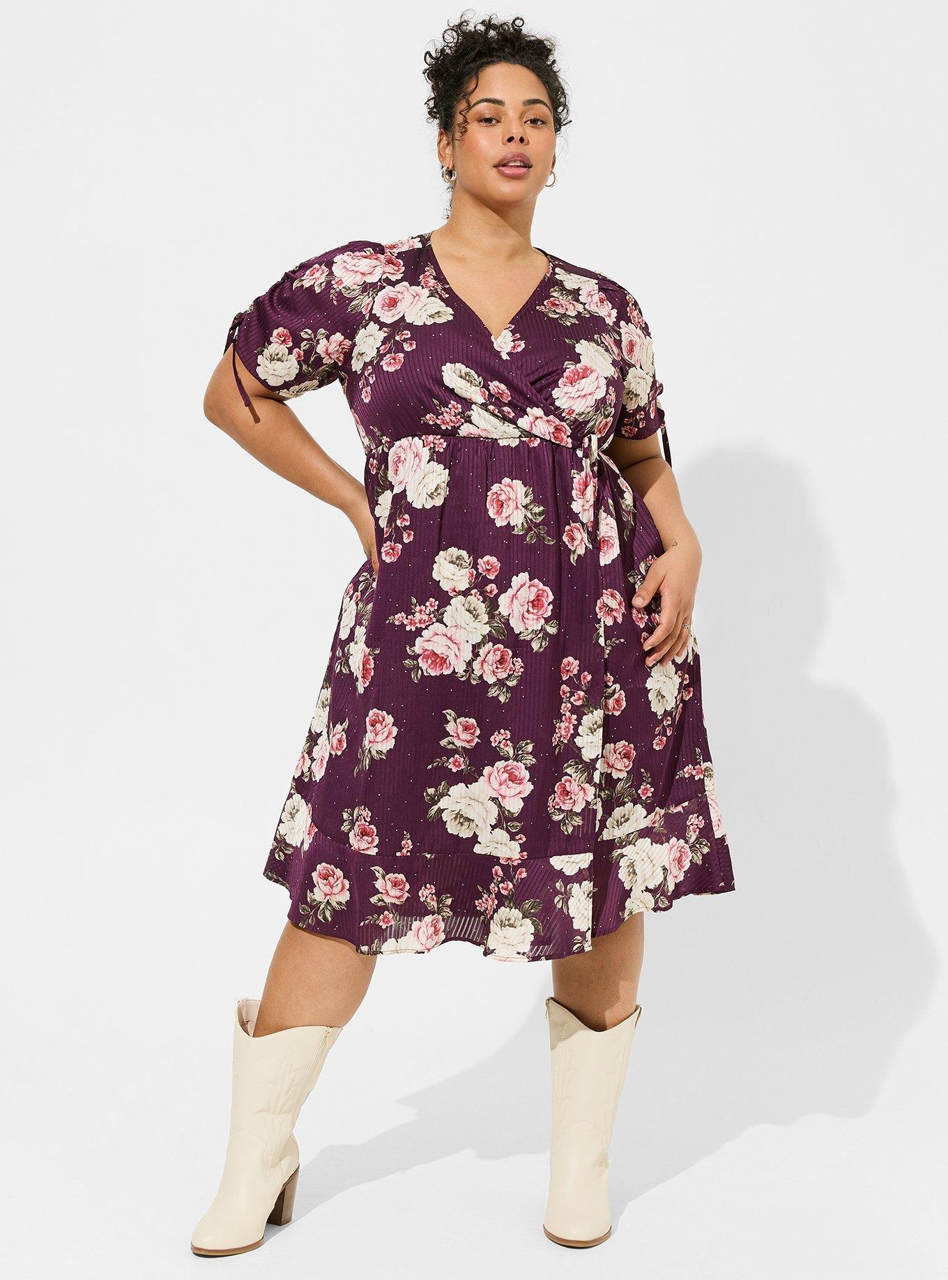 Plus Size - Midi Dobby Satin Surplice Wrap Dress - Torrid