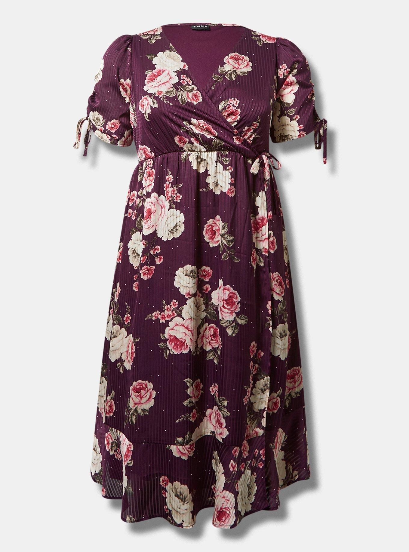 Plus Size - Midi Dobby Satin Surplice Wrap Dress - Torrid