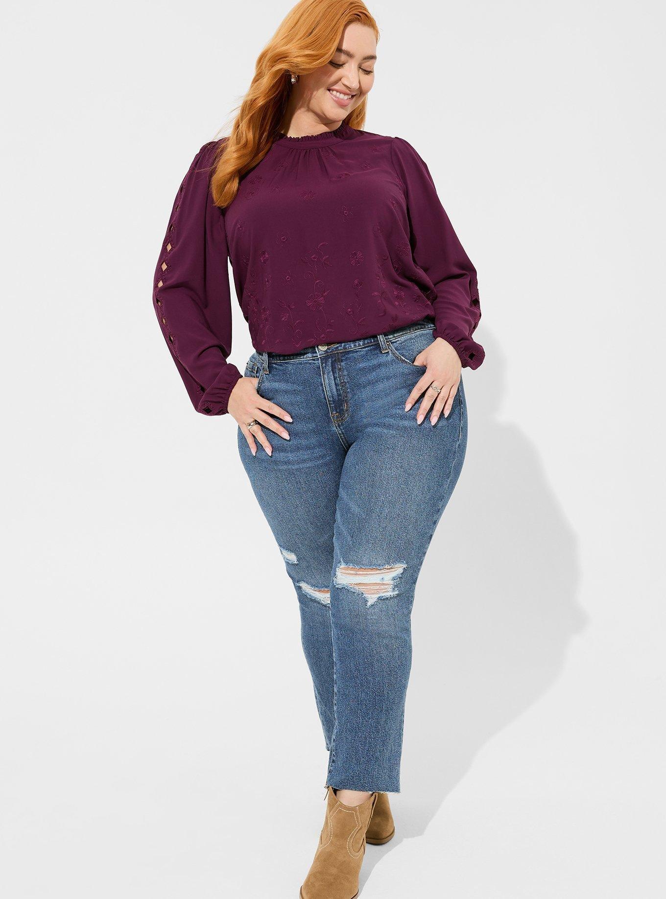 Challis Embroidered Cut Out Long Sleeve Blouse