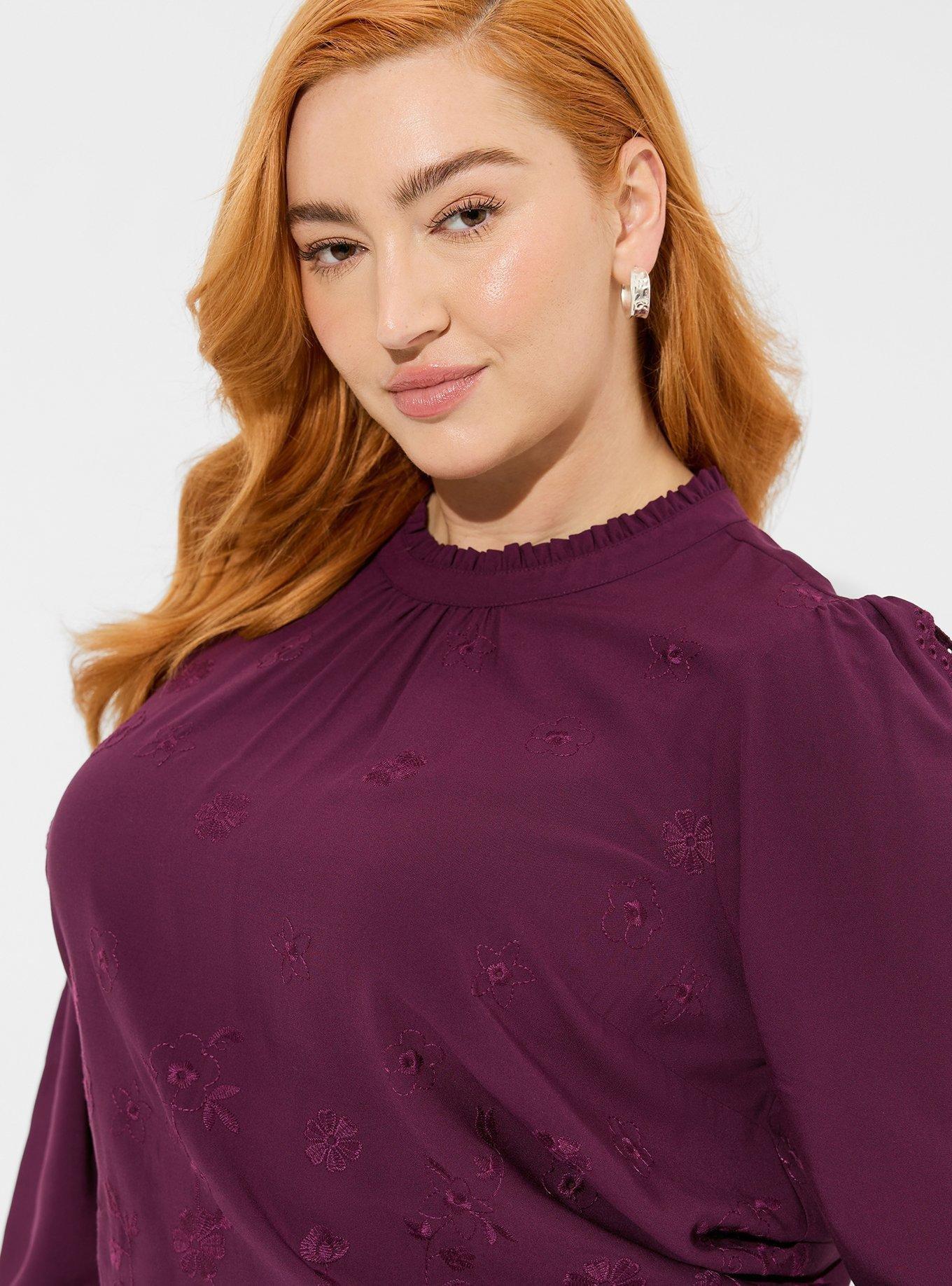 Challis Embroidered Cut Out Long Sleeve Blouse