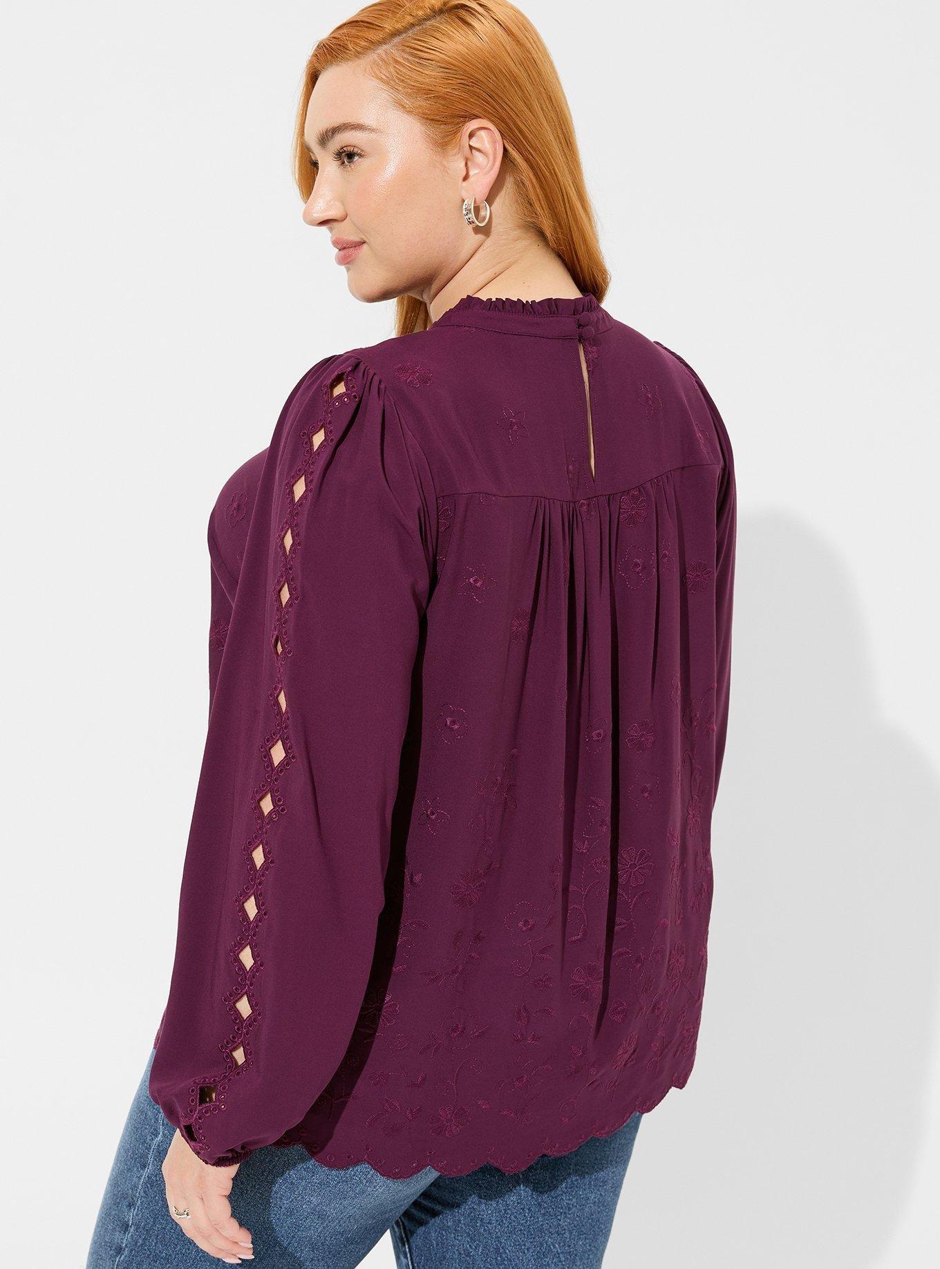 Challis Embroidered Cut Out Long Sleeve Blouse