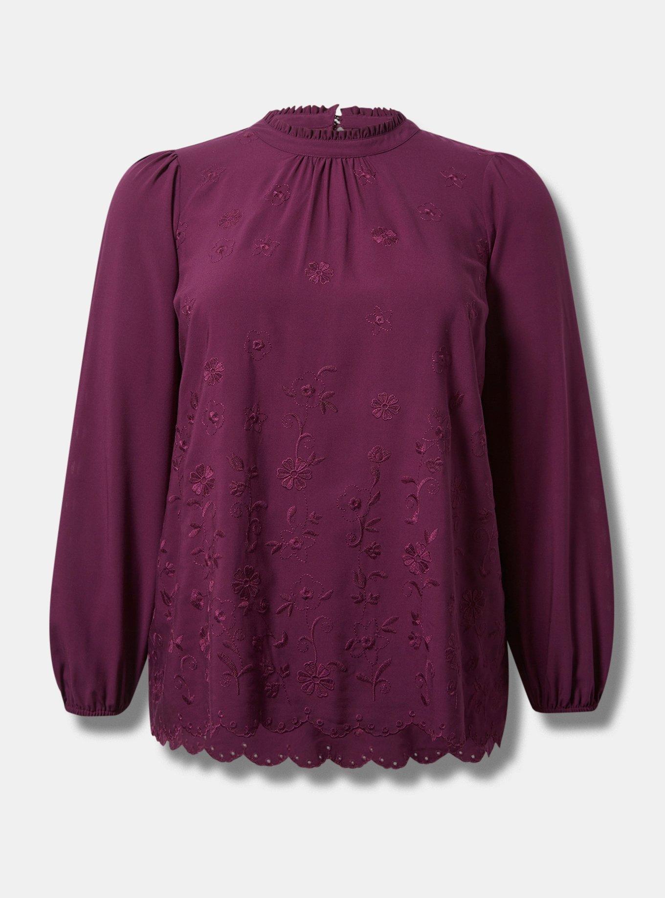 Challis Embroidered Cut Out Long Sleeve Blouse